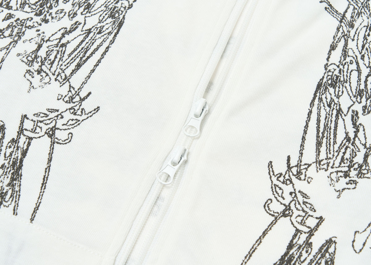 SAXGENWON Dreamcore Thorn Full-Print Zip-Up Hoodie