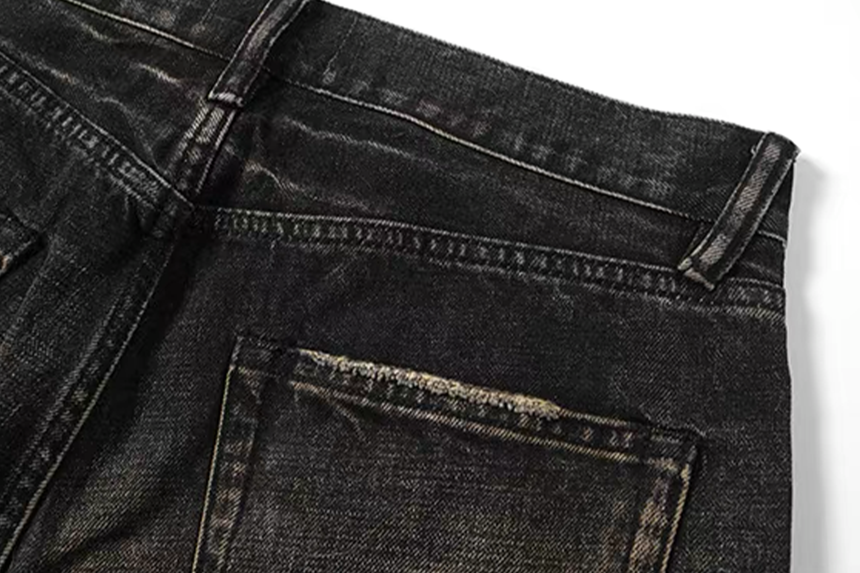 NOTHINGNESS WORLD Distressed Ripple-Wash Graphic Denim Pants, premium urban and streetwear designers apparel on PROJECTISR.com, NOTHINGNESS WORLD