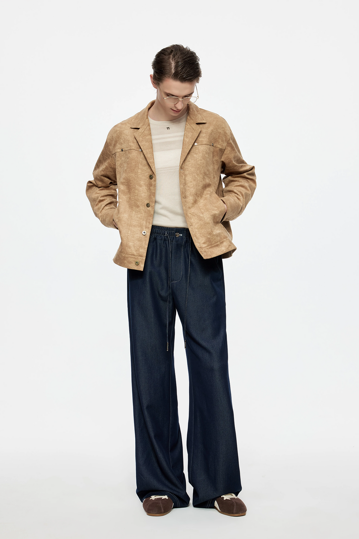 TIWILLTANG Washed Suede-Effect Oversized Jacket