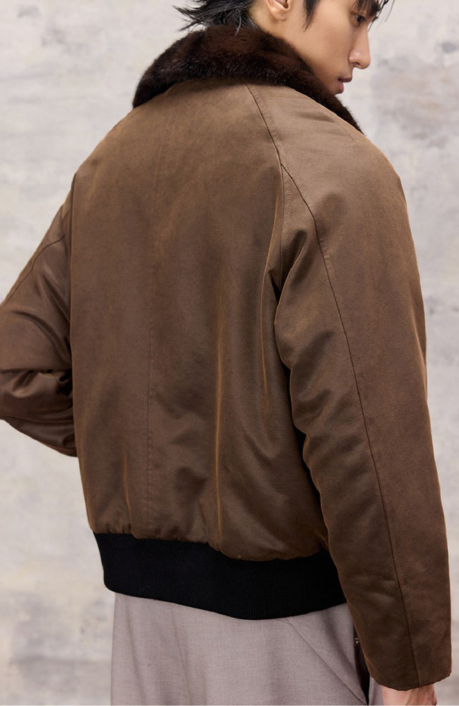 ALVNG AR ANTS Asymmetrical Placket Faux Fur Collar Jacket