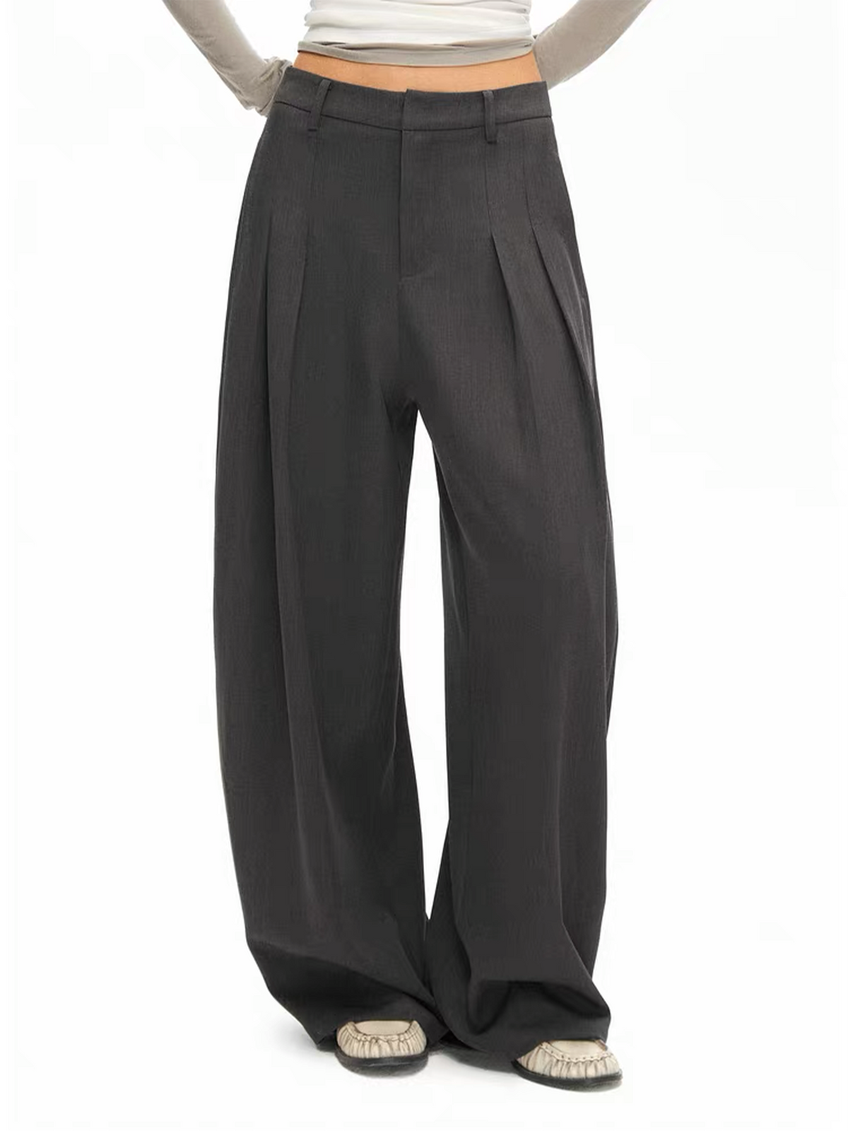 TGNS Pleated Curved Wide-Leg Trousers