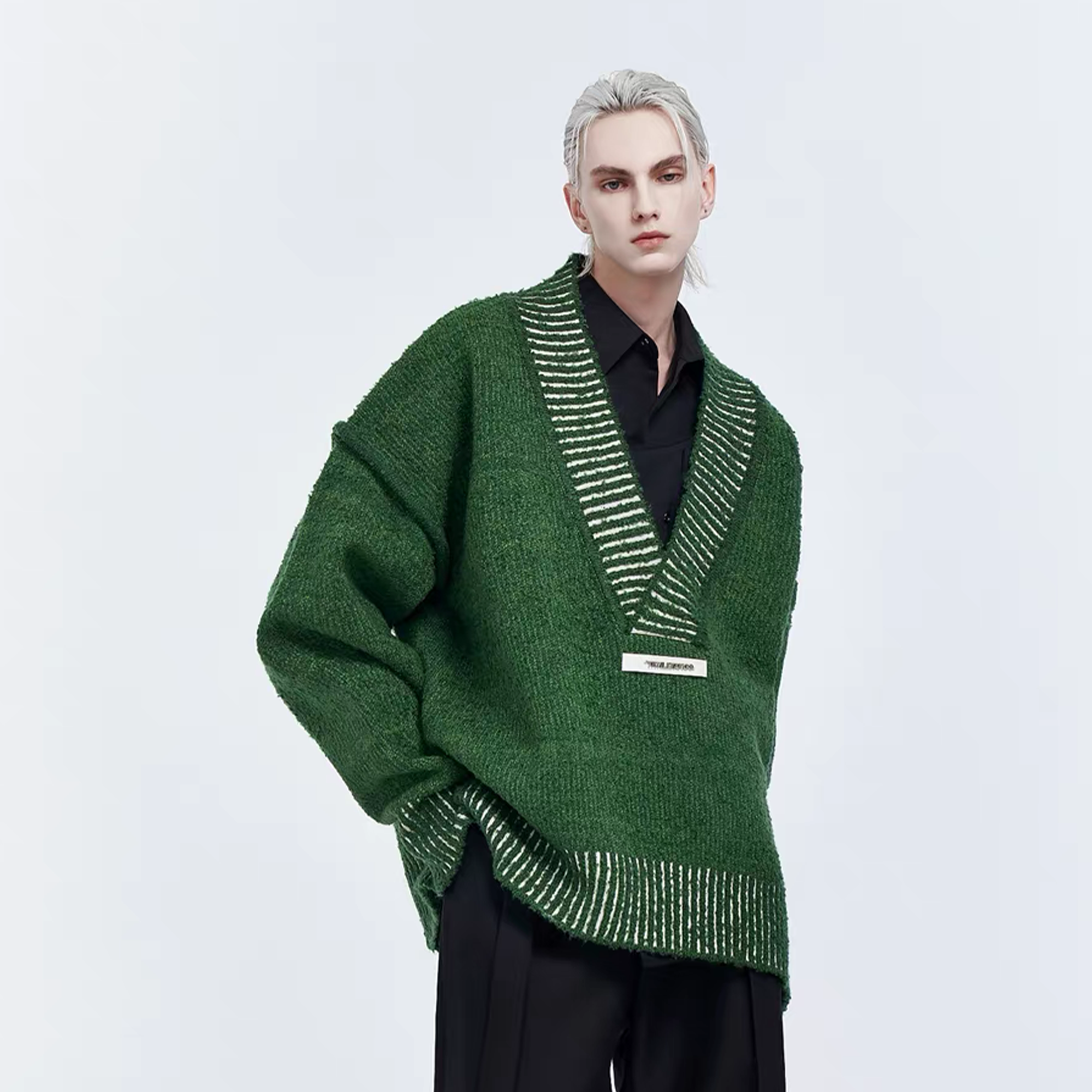 TIWILLTANG Retro Oversized V-Neck Sweater, premium urban and streetwear designers apparel on PROJECTISR.com, TIWILLTANG