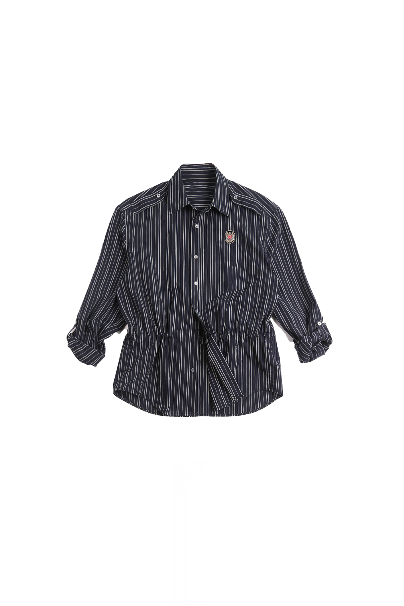 TRECLUB Striped Embroidered Drawstring-Waist Shirt