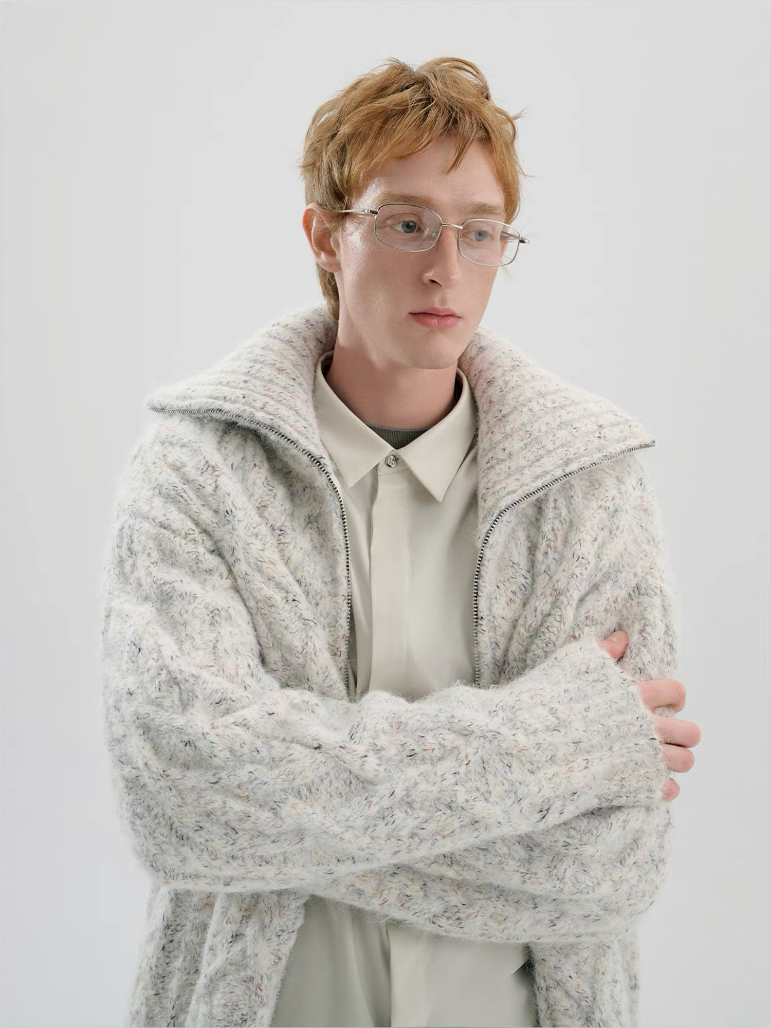 TIWILLTANG Dual-Zipper Cable Knit Funnel Sweater