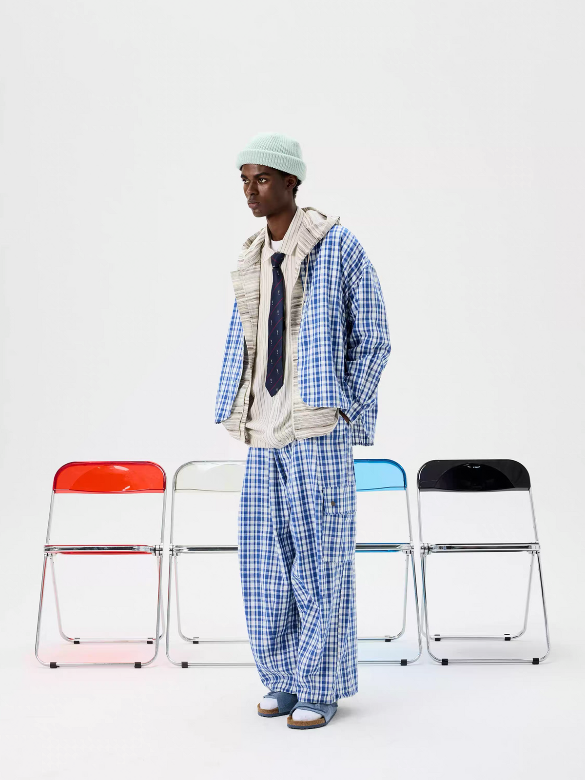 UNLIMITED MOTE Plaid Wide-Leg Balloon Pants, premium urban and streetwear designers apparel on PROJECTISR.com, UNLIMITED MOTE