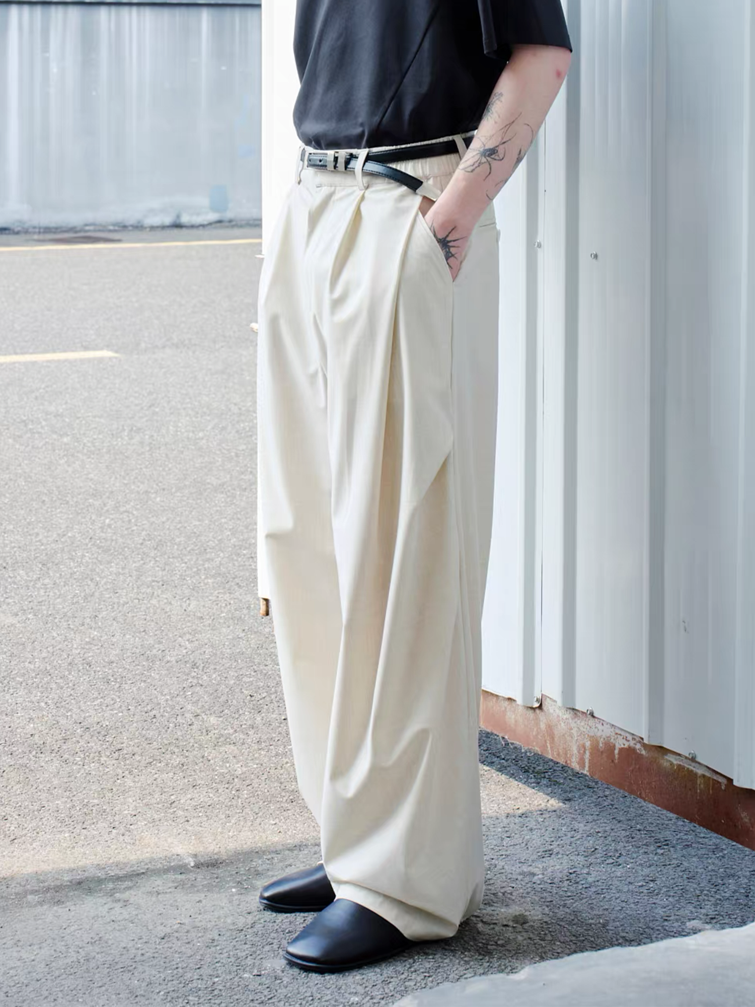 GRAINMUSTARD High-Waist Draped Pleated Trousers