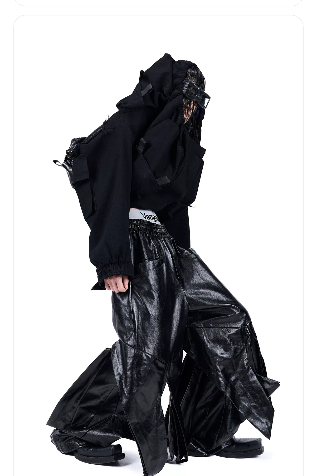 VANGUARDIA Spliced Coated Multi-Pocket Denim Jacket