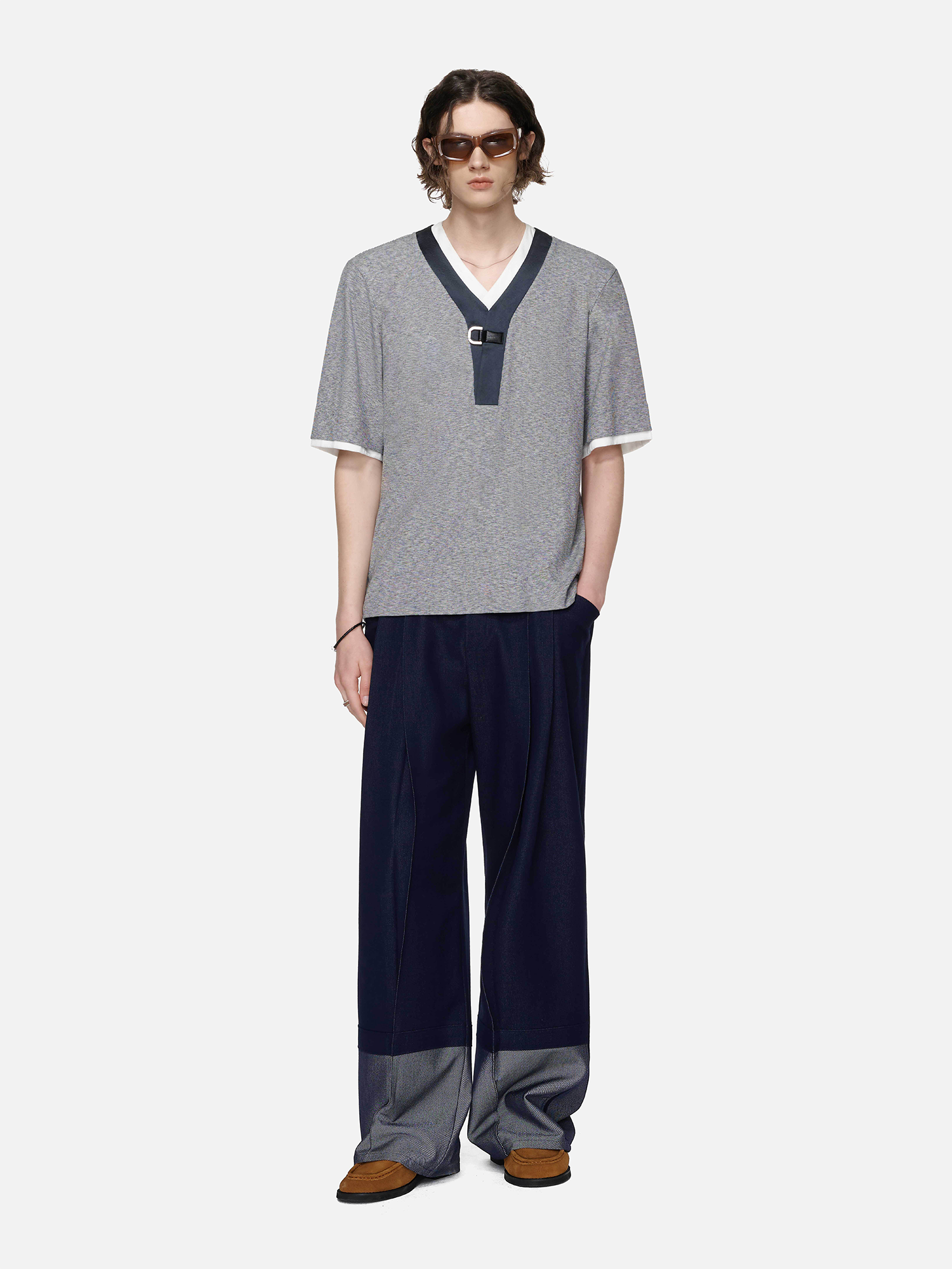 TIWILLTANG Metal Buckle Contrast Trim T-Shirt