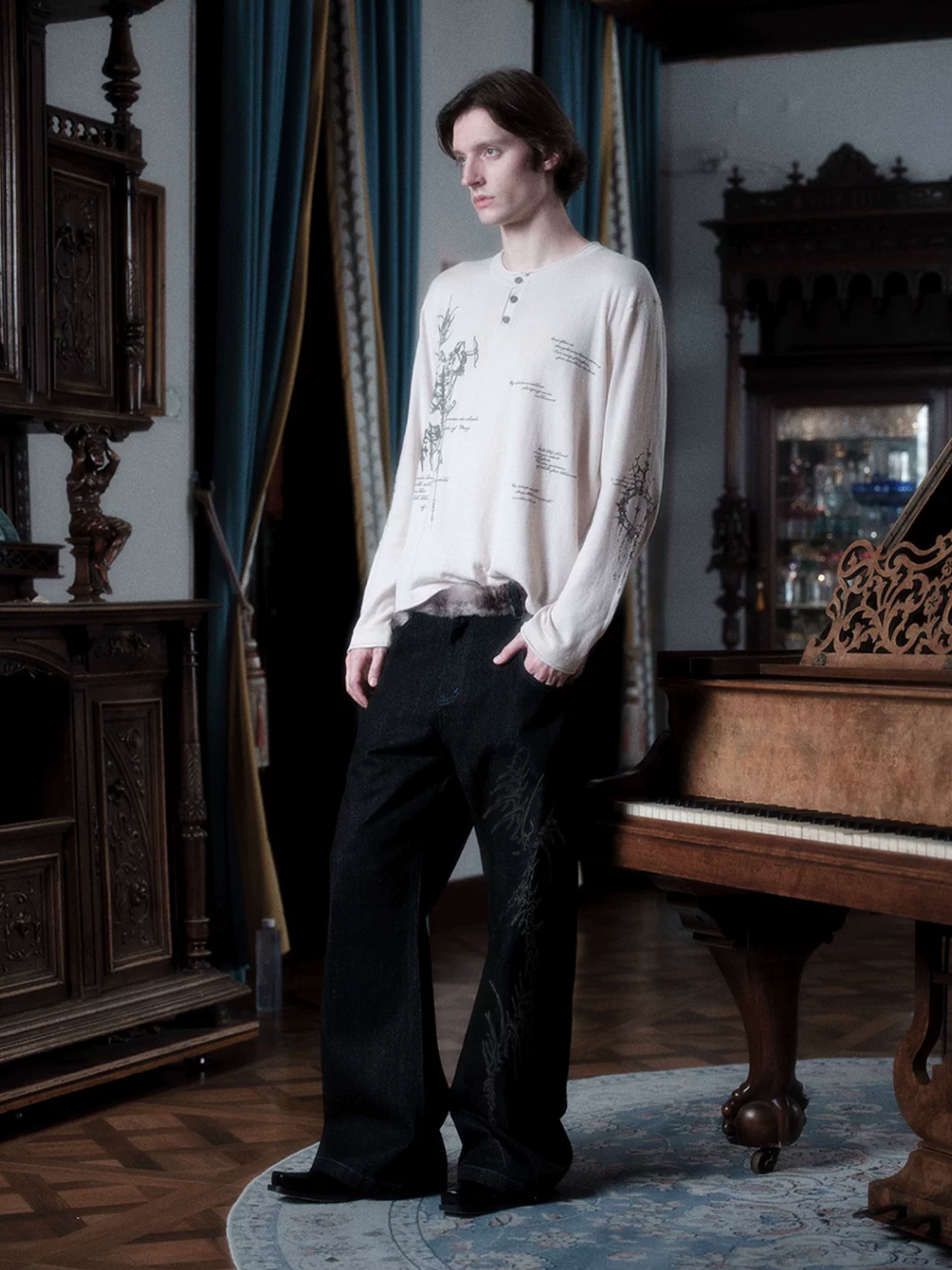 WANNA LAB Laser-Burned Spliced-Waist Jeans