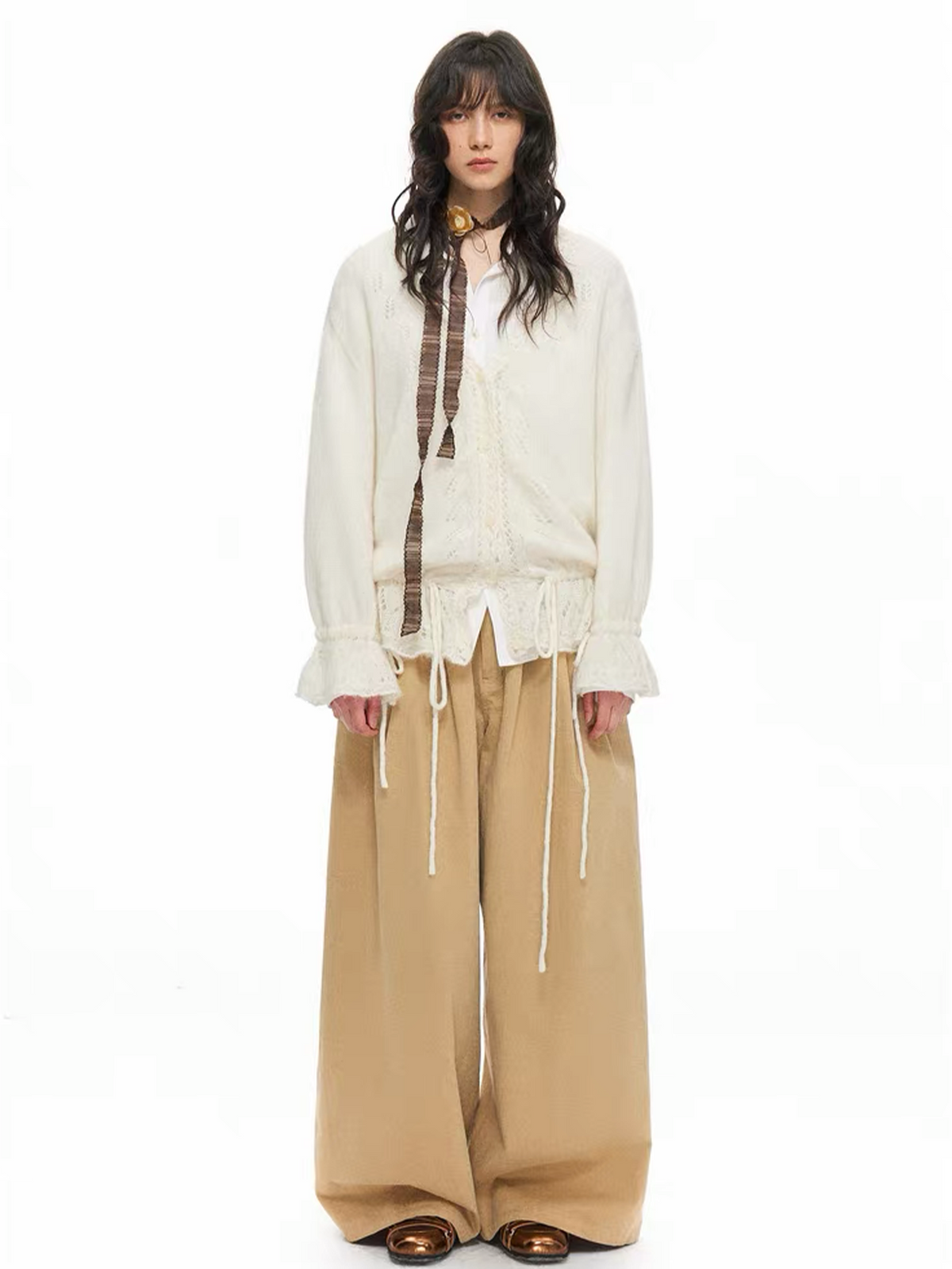 TGNS Retro Classic Pleated Wide-Leg Trousers