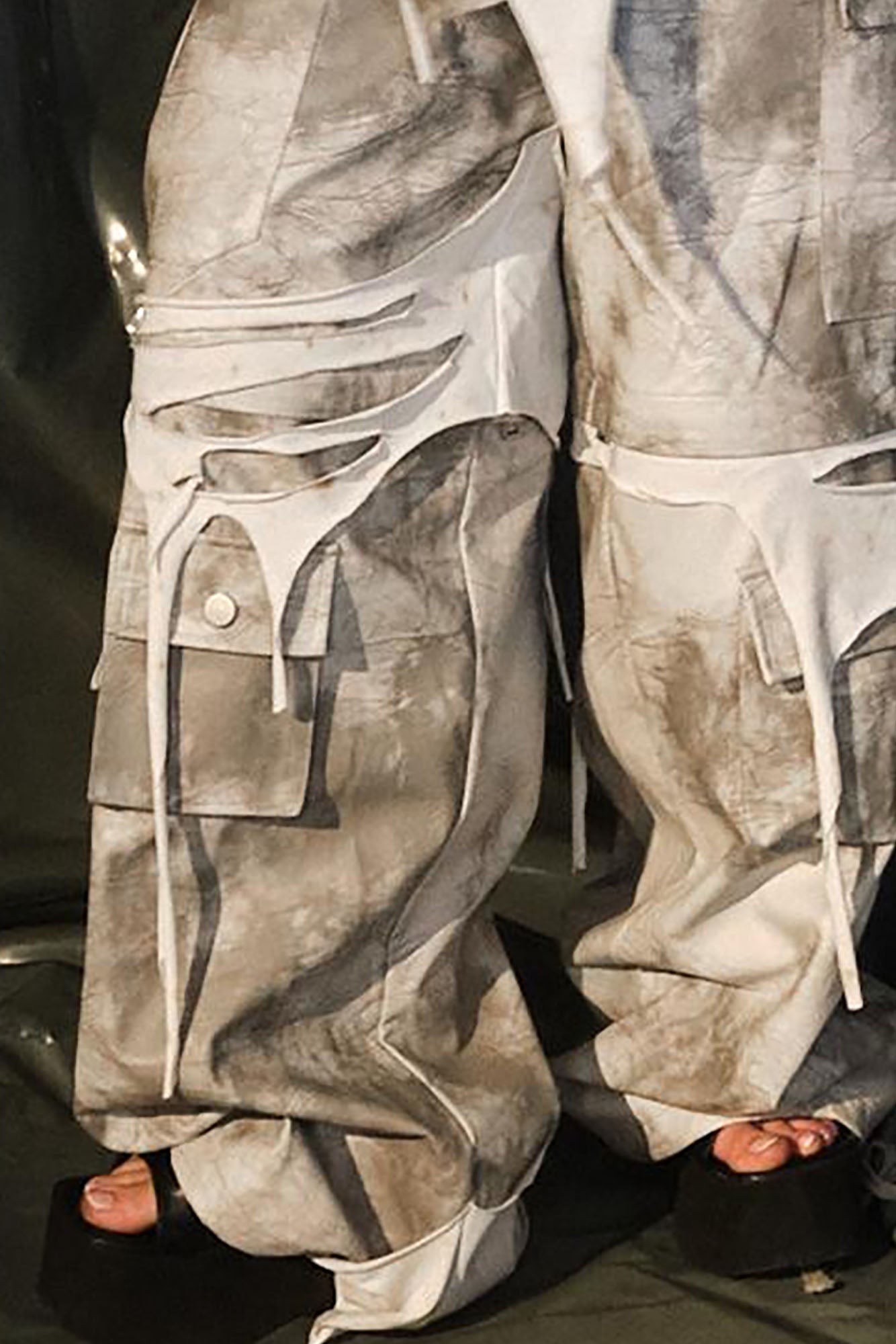 RECOVER ZONE Distressed Slashed PU Layered Cargo Pants