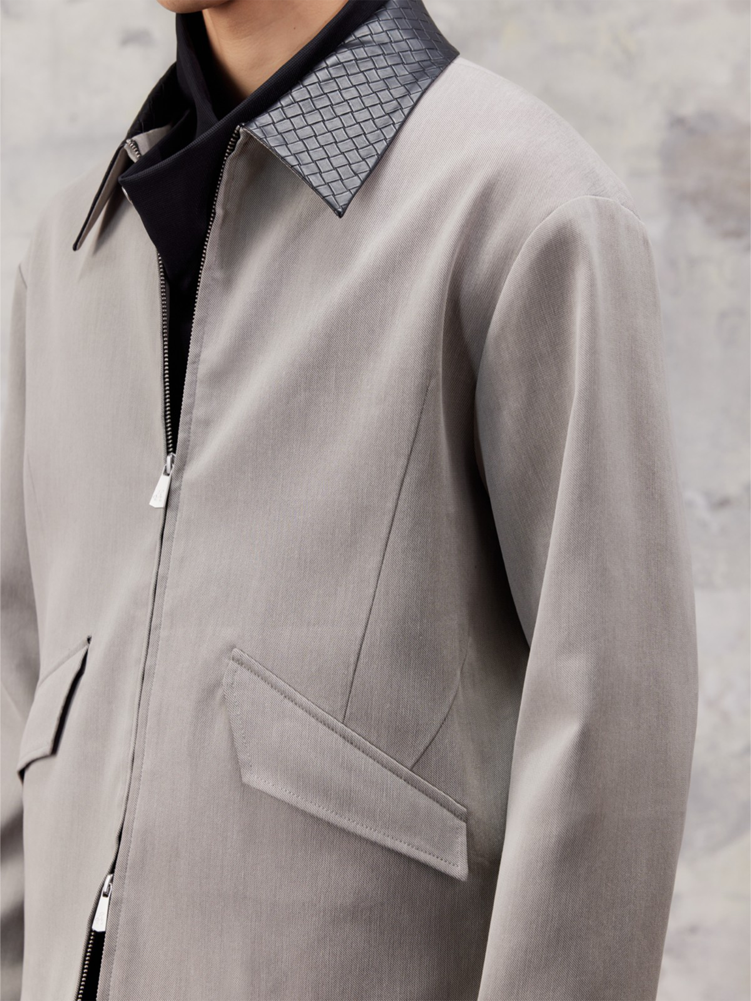 ALVNG AR ANTS Minimal Contrast Woven Collar Jacket