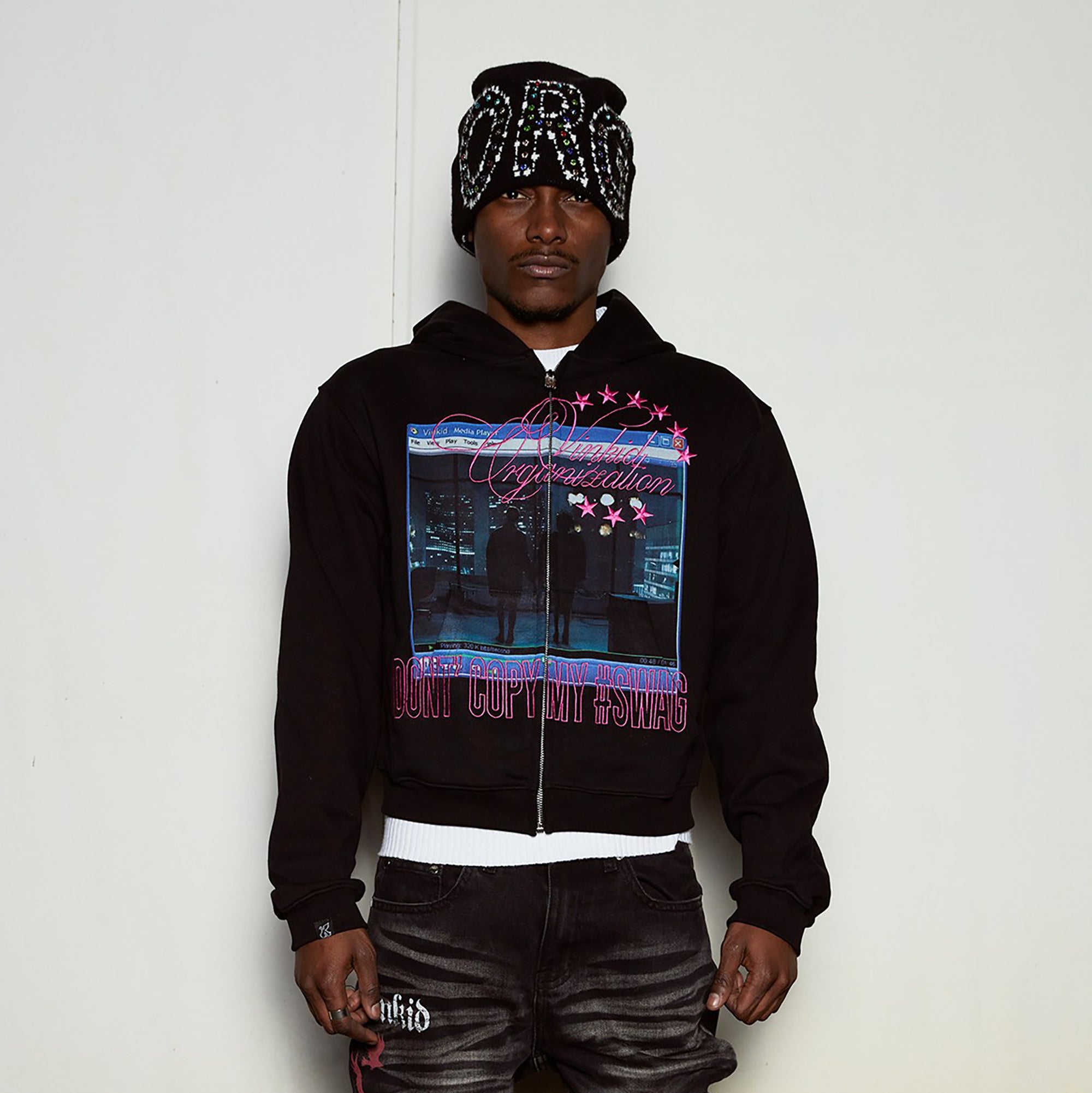 VINKID Embroidered Graphic Zip-Up Hoodie