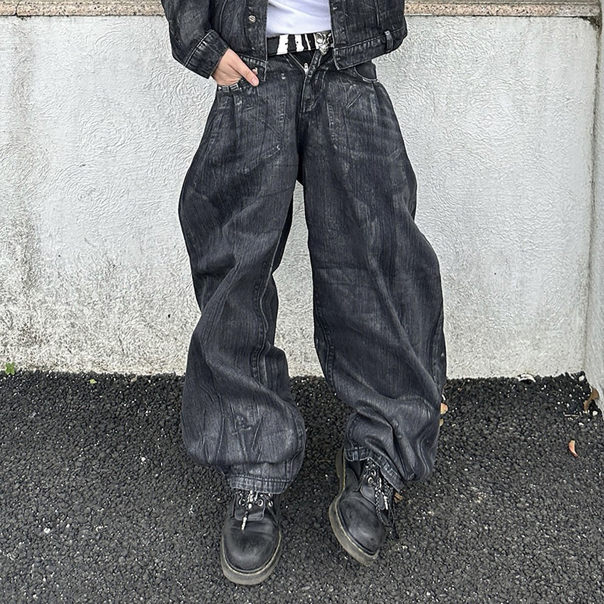 RECOVER ZONE Waxed Faded Wash Oversized Denim Pants, premium urban and streetwear designers apparel on PROJECTISR.com, RECOVER ZONE