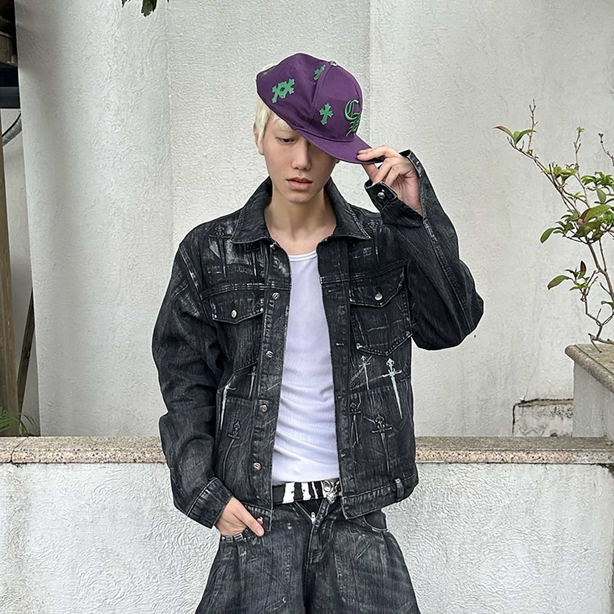 RECOVER ZONE Double Sword Waxed Faded Wash Denim Jacket, premium urban and streetwear designers apparel on PROJECTISR.com, RECOVER ZONE