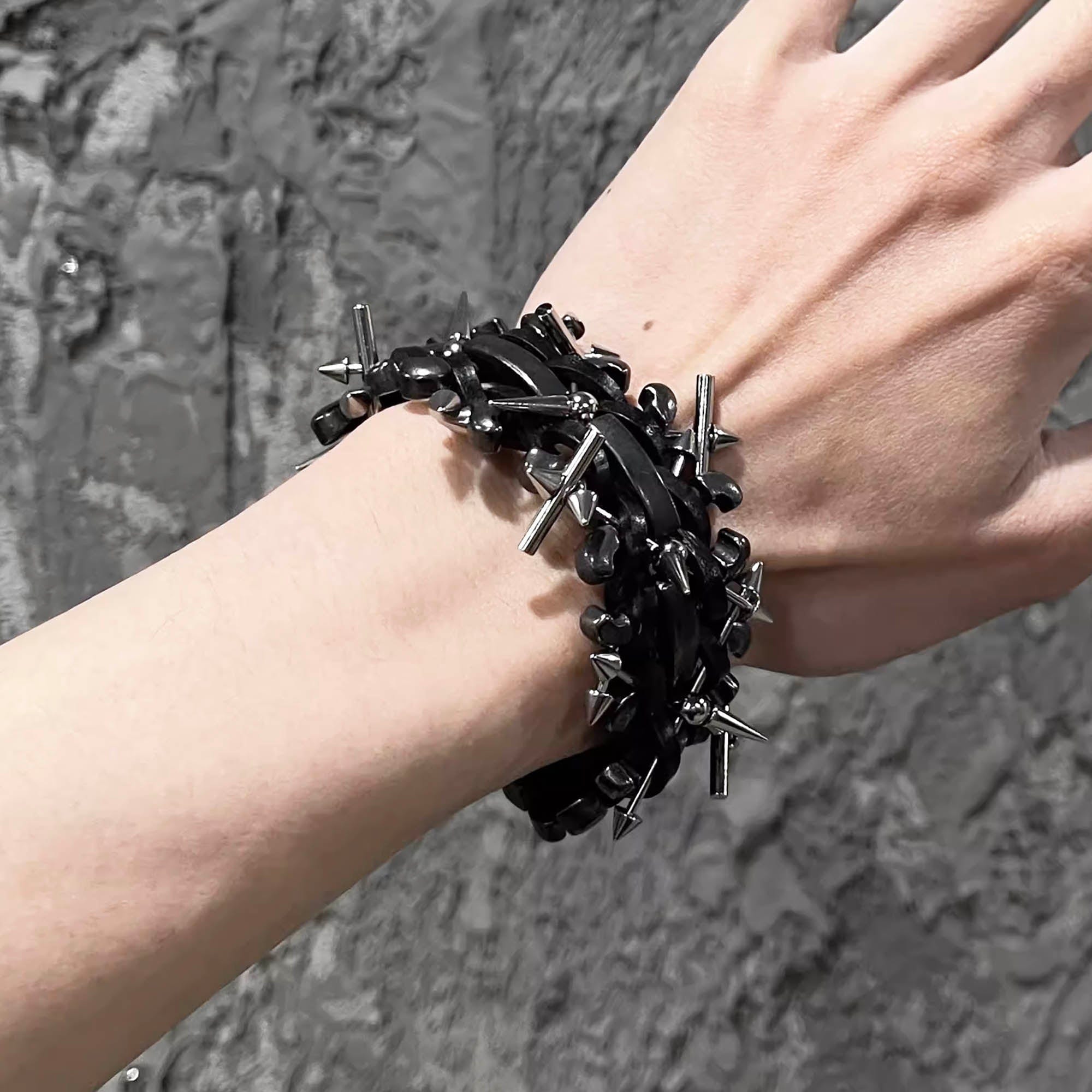 ILLUSORY Braided Spiked Leather Bracelet, premium urban and streetwear designers apparel on PROJECTISR.com, ILLUSORY