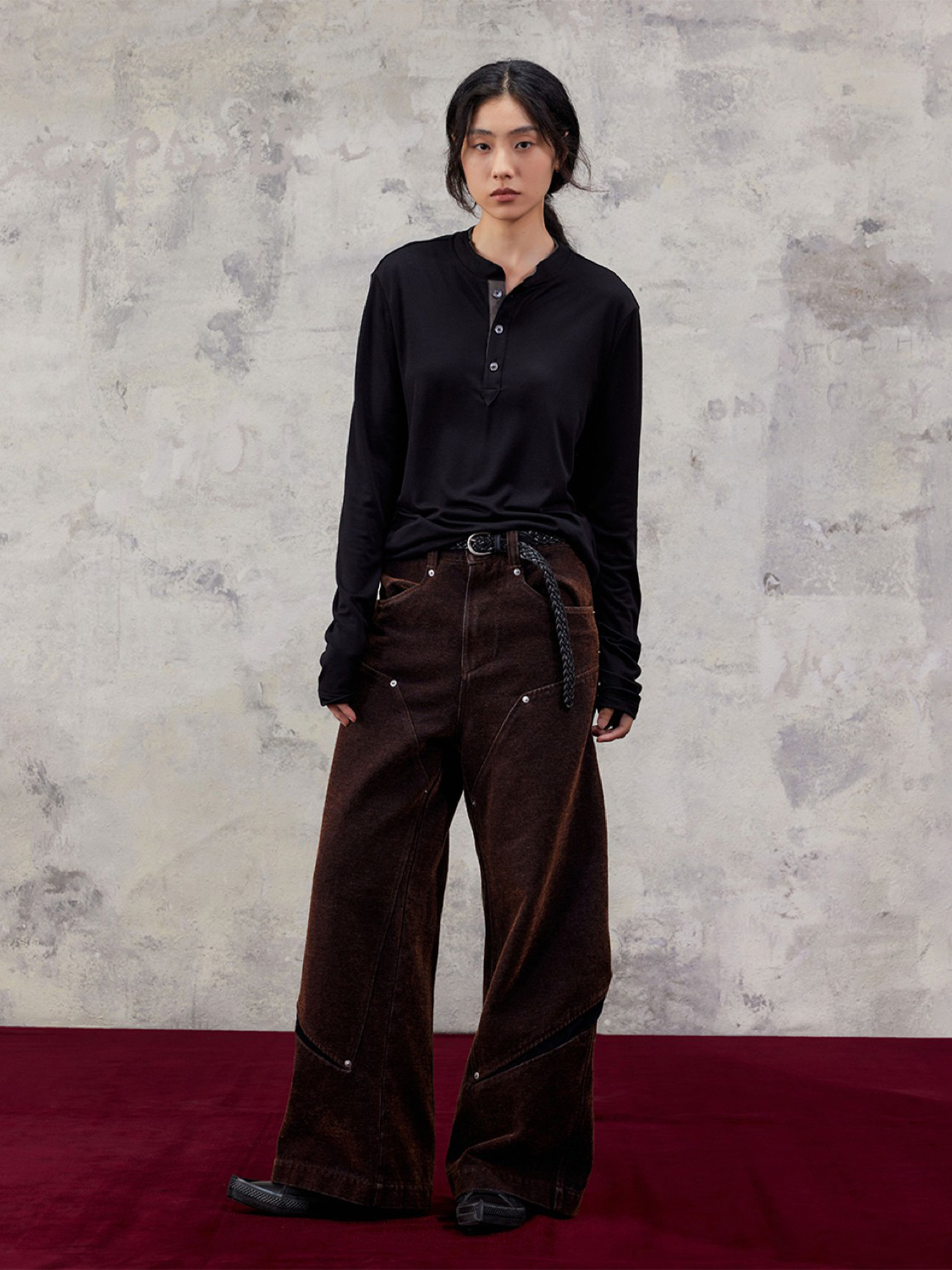ALVNG AR ANTS Flocked Double-Knee Denim Pants