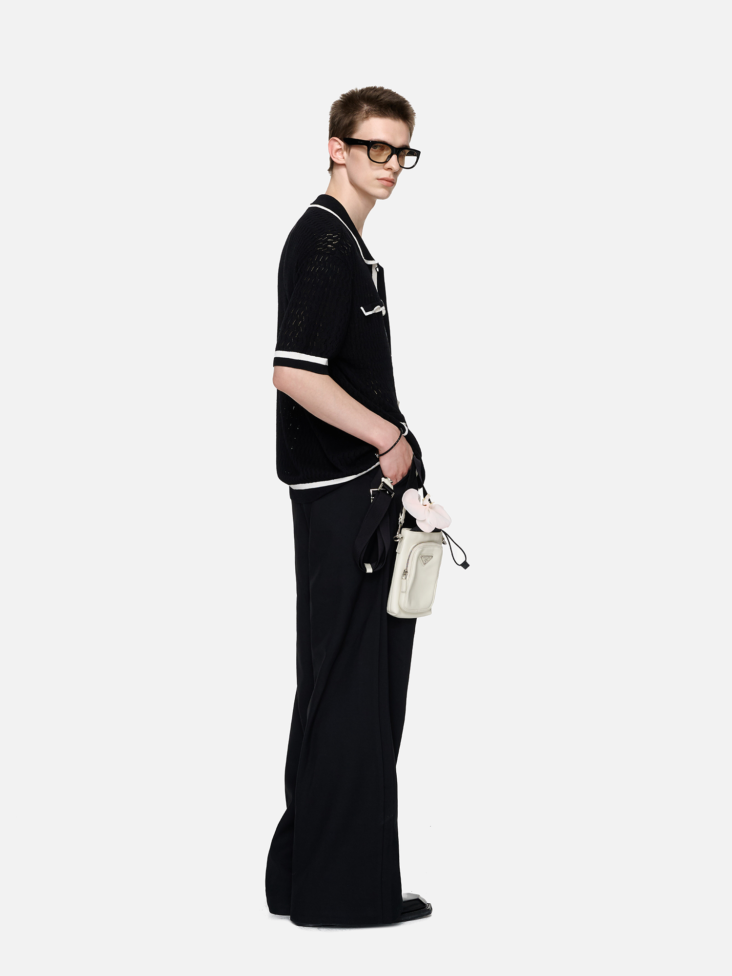 TIWILLTANG Contrast Trim Knitted Half Shirt