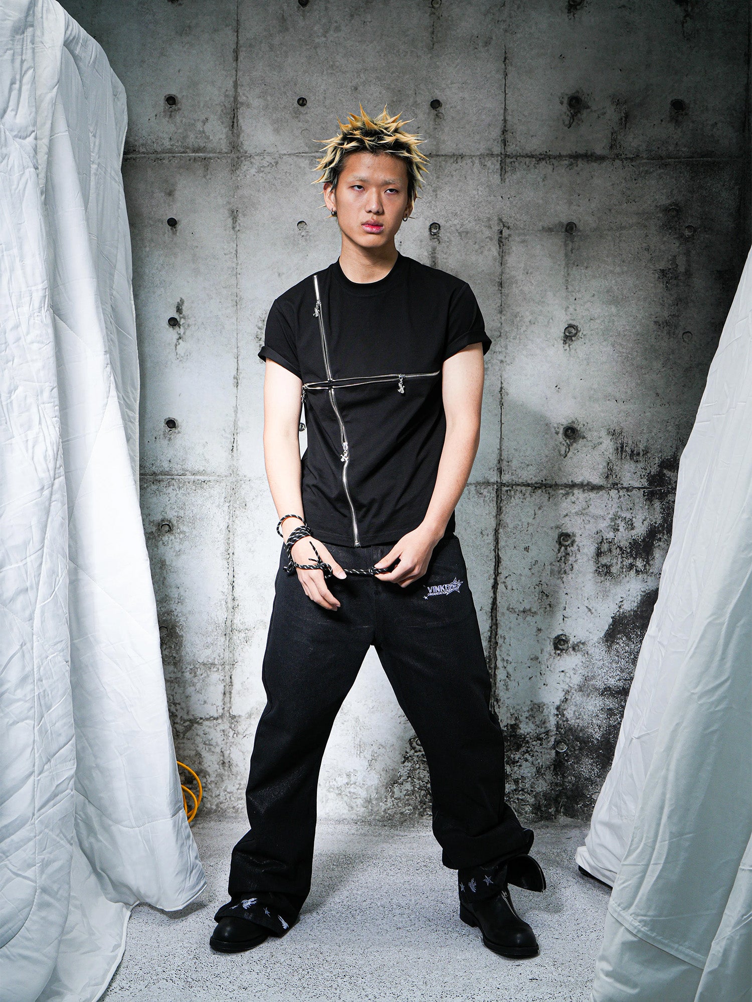VINKID Star Graphic Crackle Waxed Jeans, premium urban and streetwear designers apparel on PROJECTISR.com, VINKID