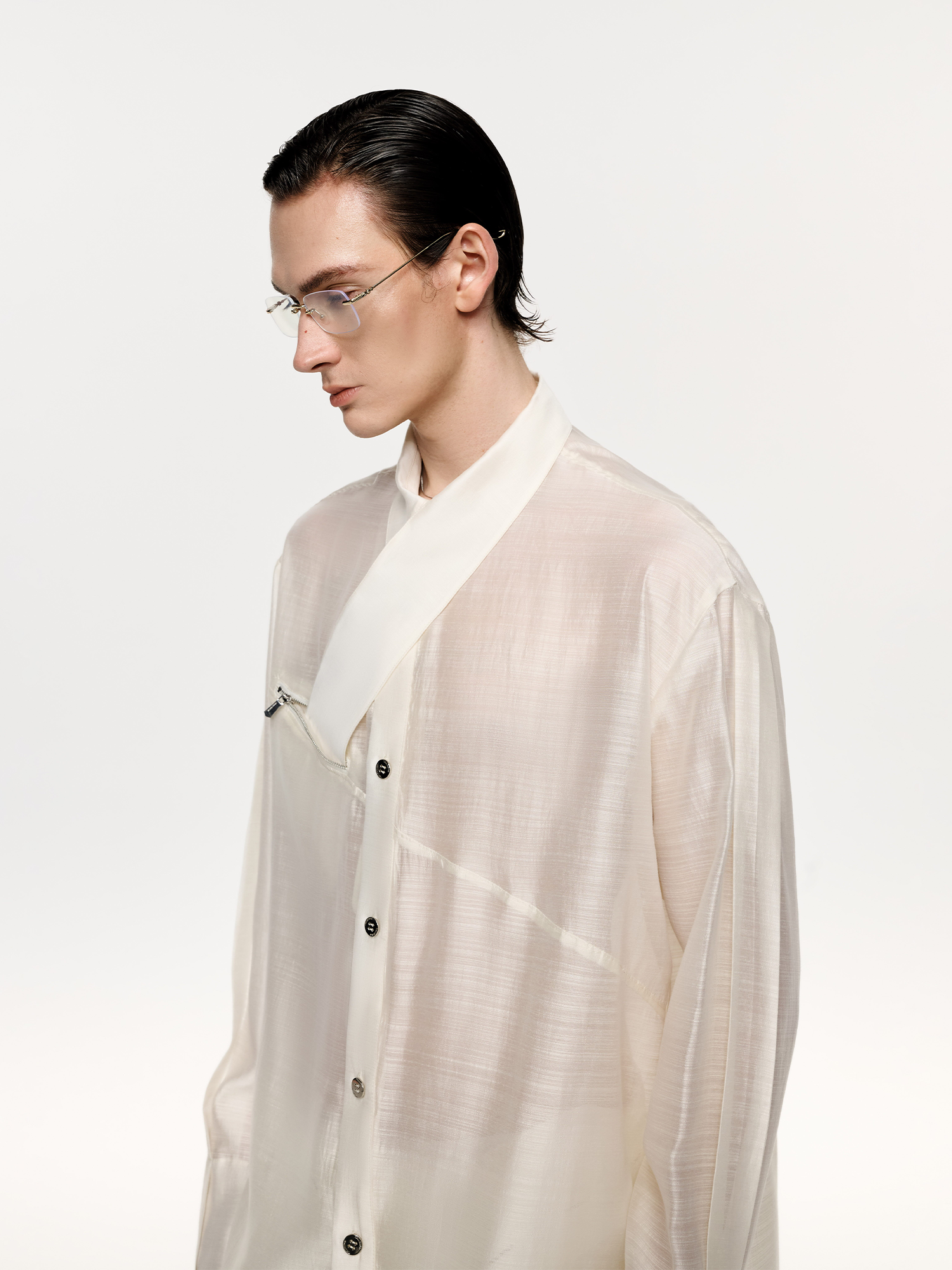 TIWILLTANG Structured Zip-Tie Tencel Shirt
