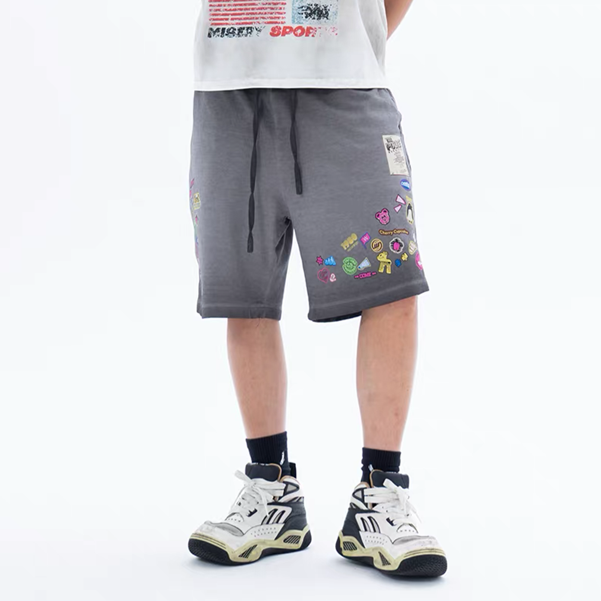 CLP Retro Gradient Badge Graphic Drawstring Shorts