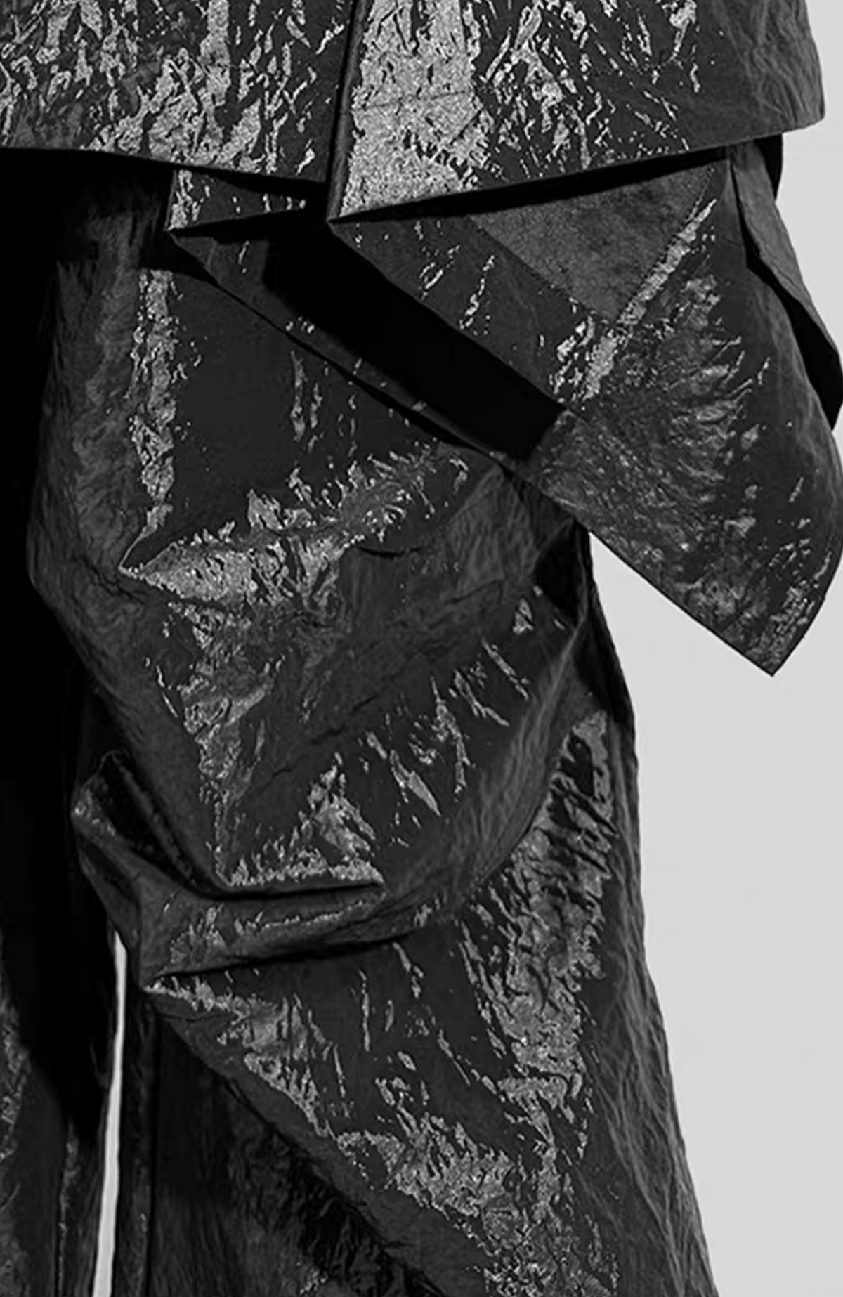 VANGUARDIA Liquid Metal Layered-Waist Skirt Pants