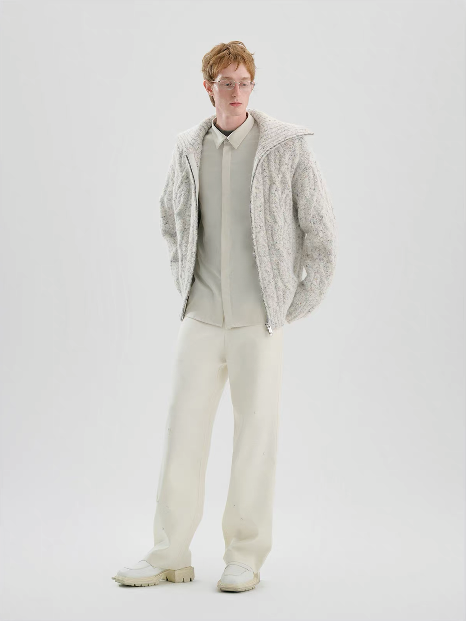 TIWILLTANG Dual-Zipper Cable Knit Funnel Sweater