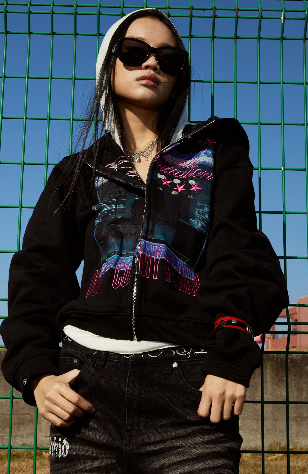 VINKID Embroidered Graphic Zip-Up Hoodie