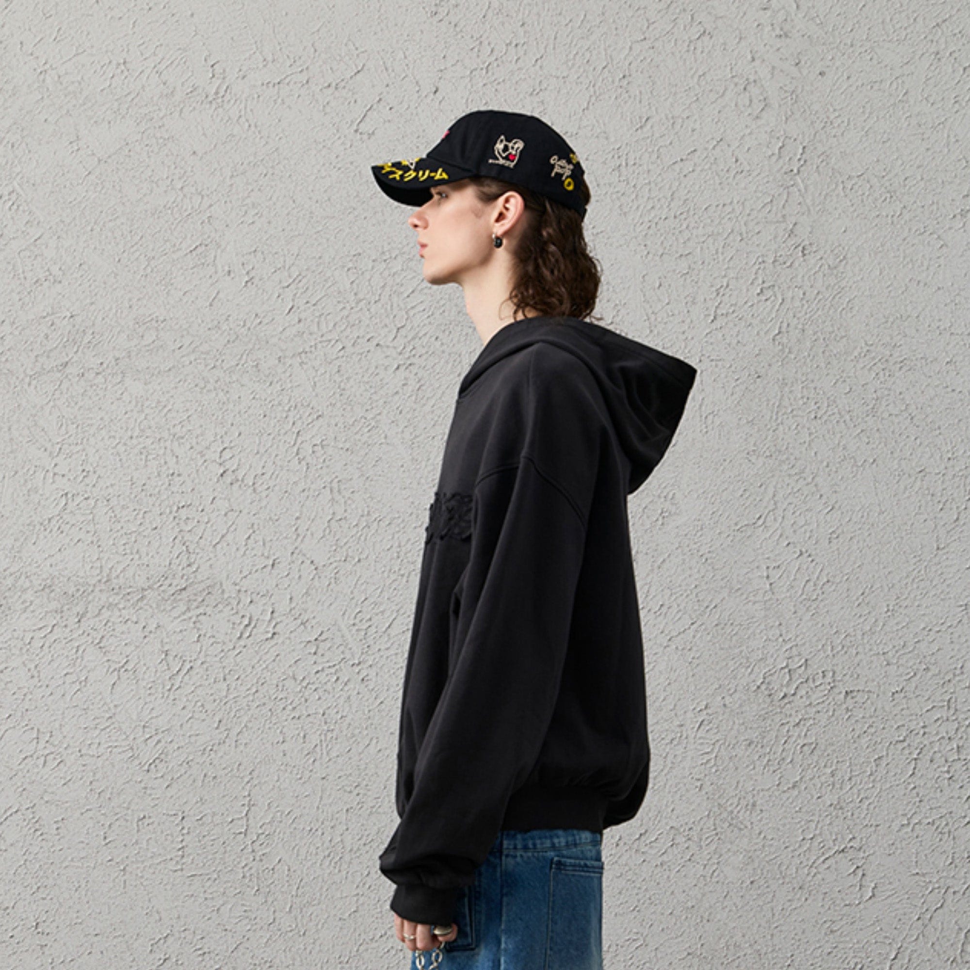 ORGANIC EMOTION Asymmetrical Hem LOGO Embroidered Hoodie, premium urban and streetwear designers apparel on PROJECTISR.com, ORGANIC EMOTION