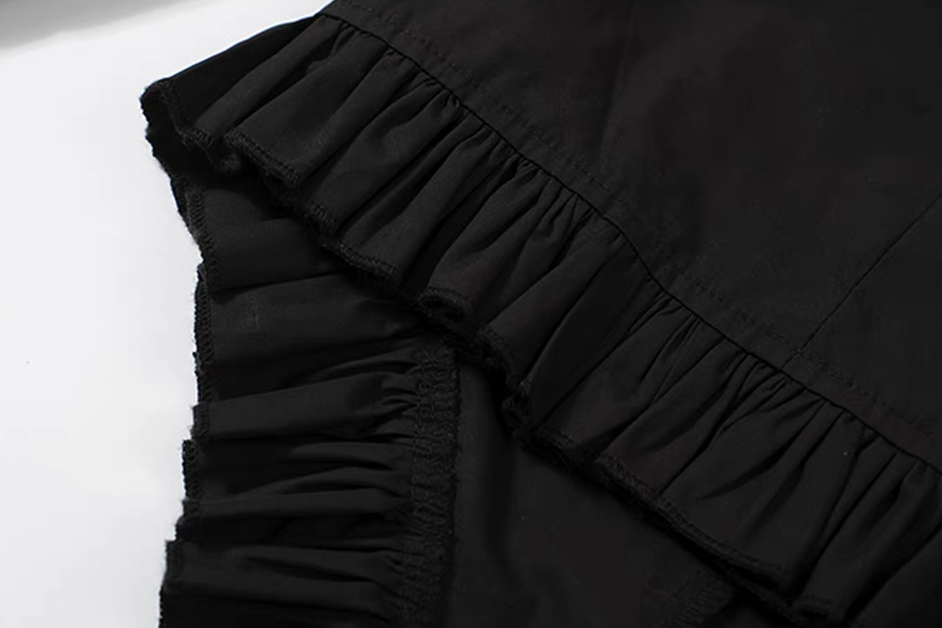 NOTHINGNESS WORLD Ruffle Bib Handkerchief-Hem Oversized Shirt, premium urban and streetwear designers apparel on PROJECTISR.com, NOTHINGNESS WORLD