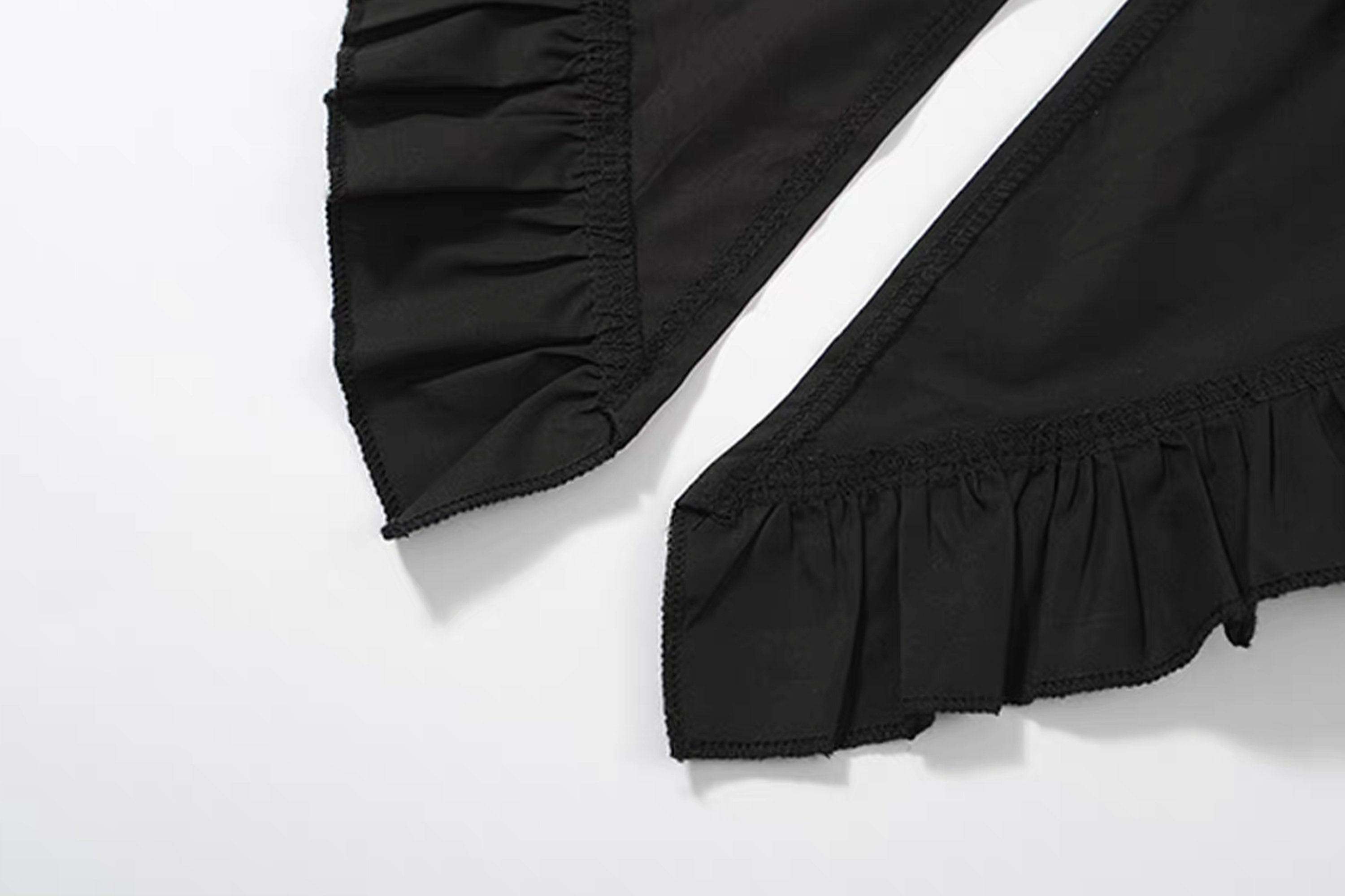 NOTHINGNESS WORLD Ruffle Bib Handkerchief-Hem Oversized Shirt, premium urban and streetwear designers apparel on PROJECTISR.com, NOTHINGNESS WORLD