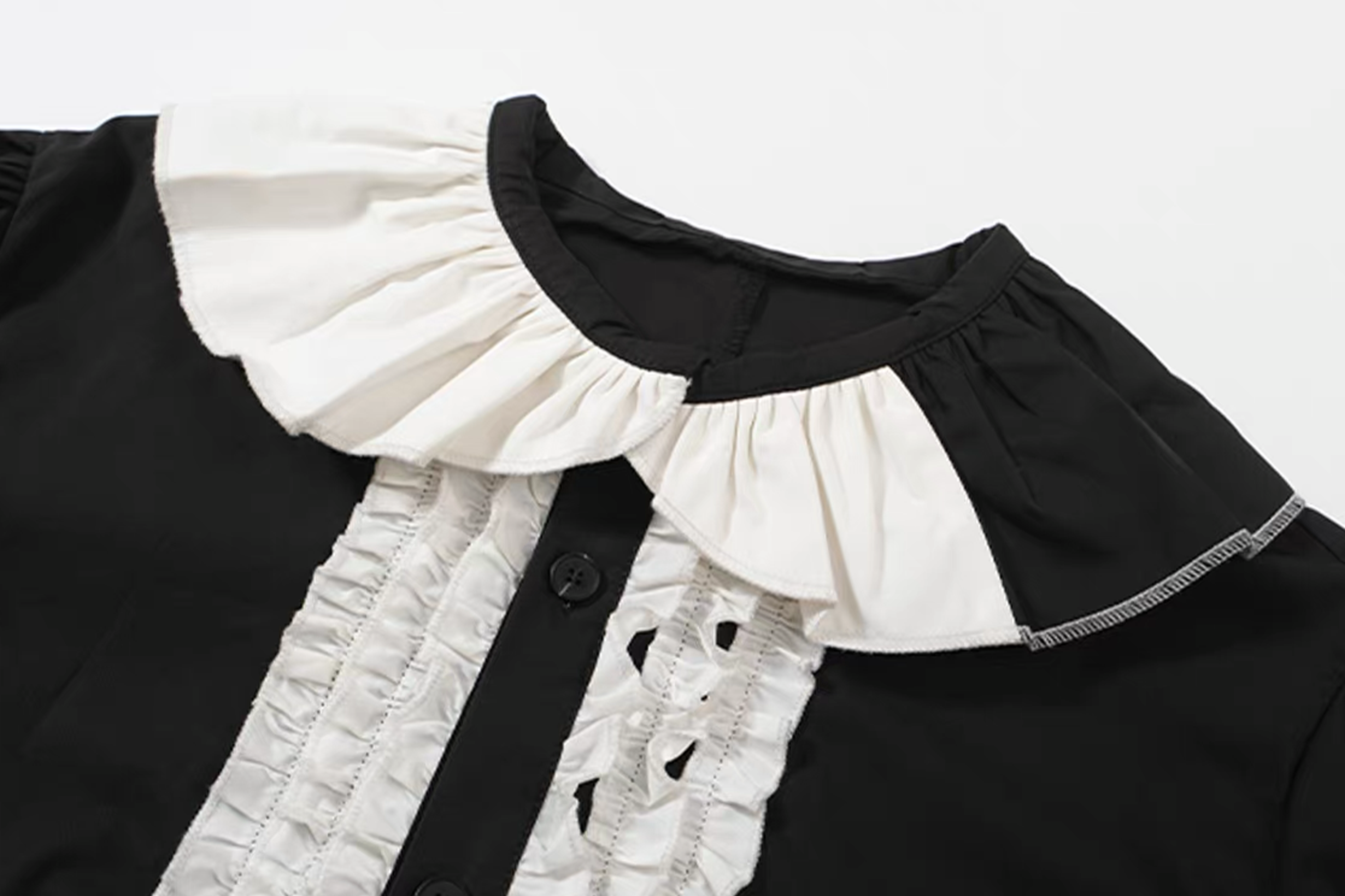 NOTHINGNESS WORLD Ruffle Bib Handkerchief-Hem Oversized Shirt, premium urban and streetwear designers apparel on PROJECTISR.com, NOTHINGNESS WORLD