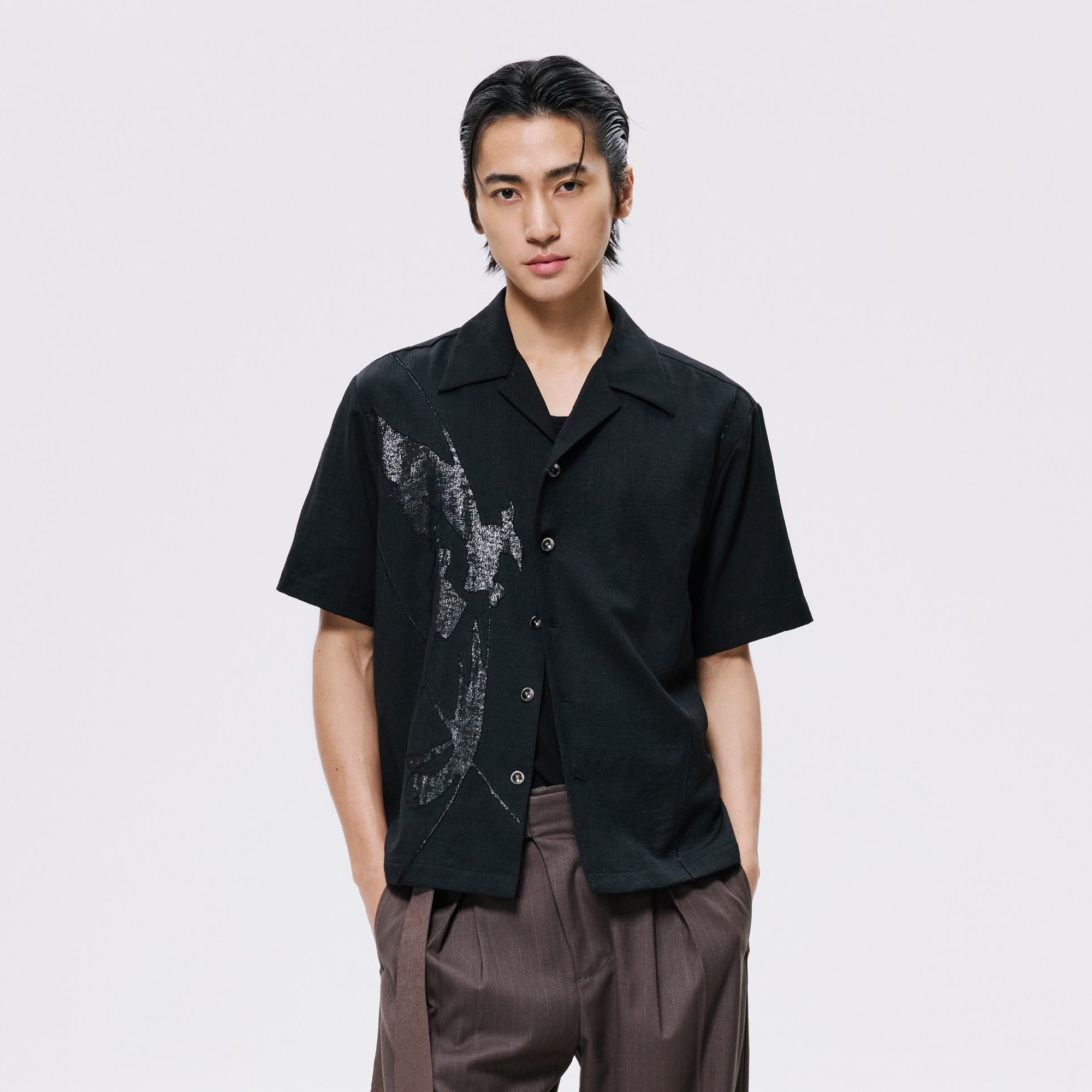 ALVNG AR ANTS Phoenix Mesh Paneled Linen-Blend Shirt