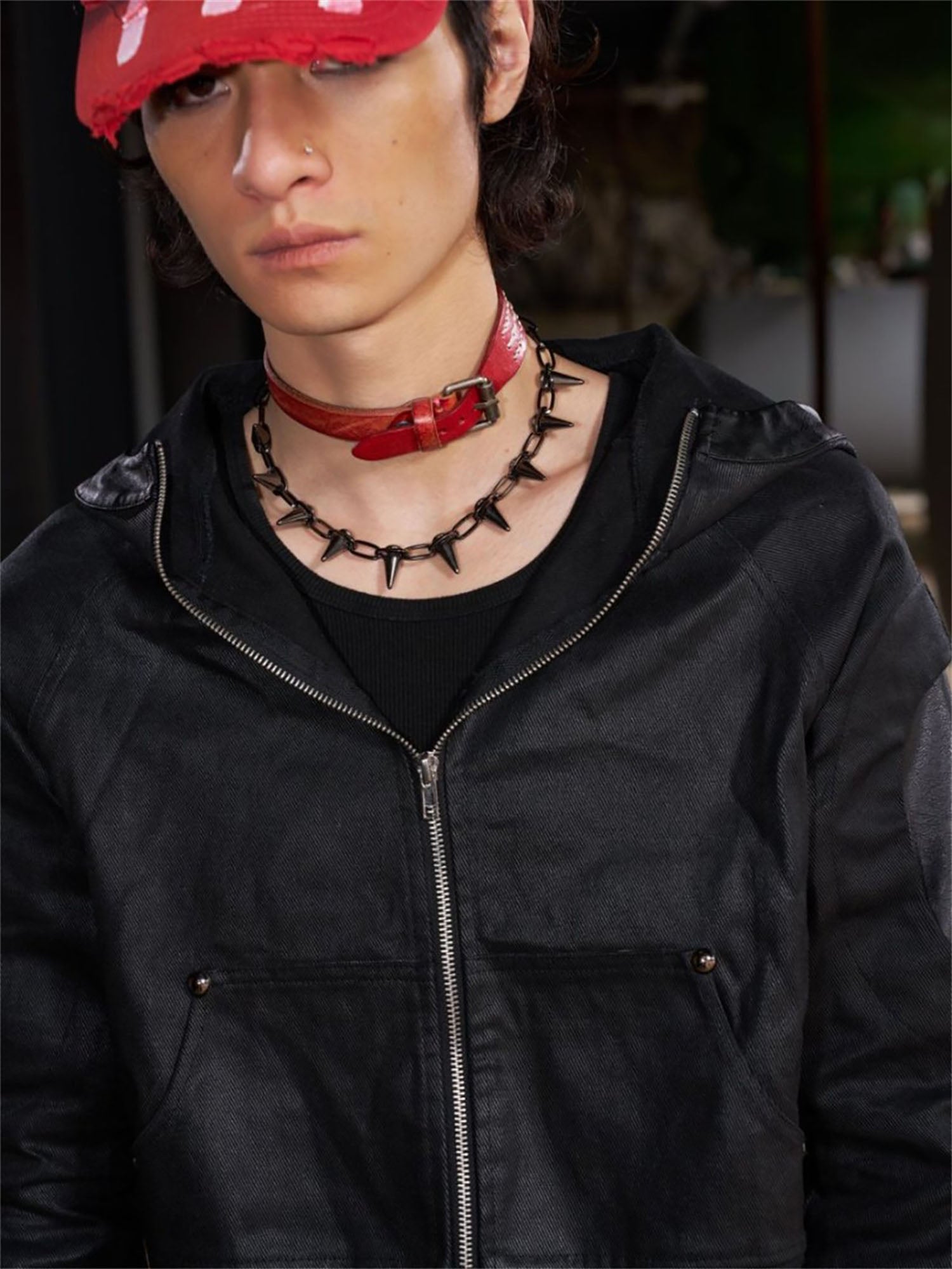 RECOVER ZONE Distressed Rivet PU Cropped Jacket