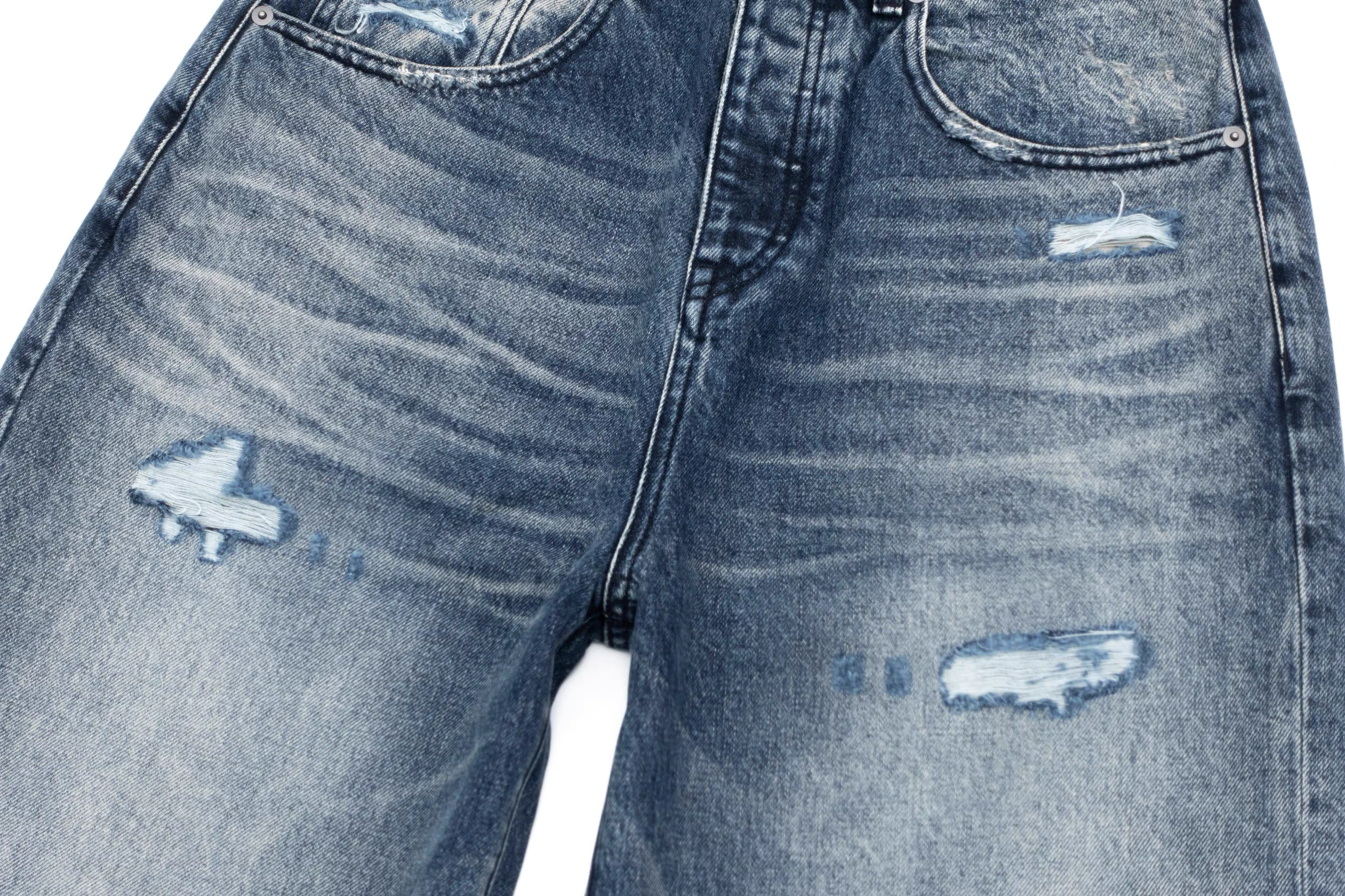 IN EXISTENCE x STM Washed Patched Distressed Straight Jeans, premium urban and streetwear designers apparel on PROJECTISR.com, IN EXISTENCE