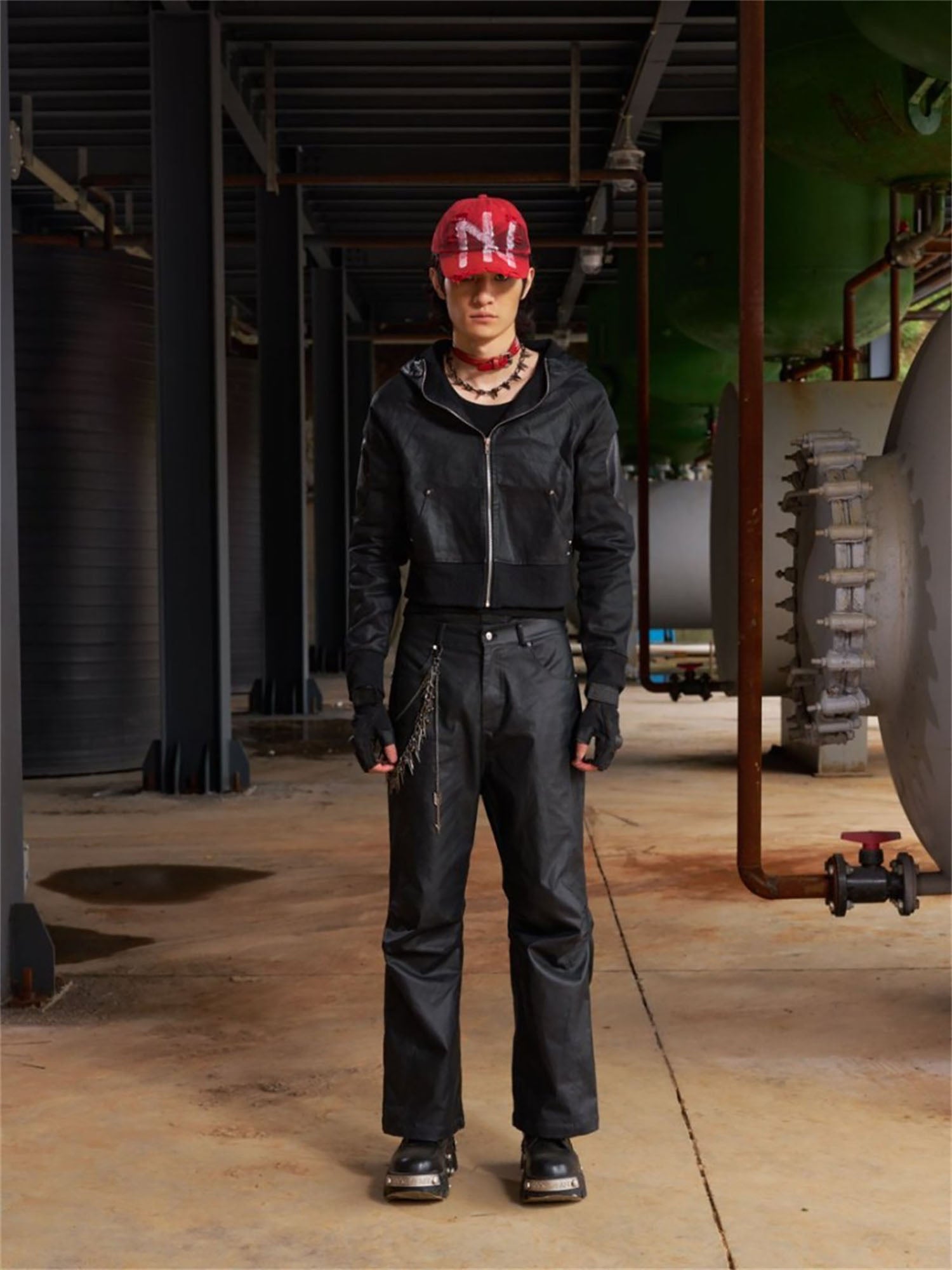 RECOVER ZONE Distressed Rivet PU Cropped Jacket