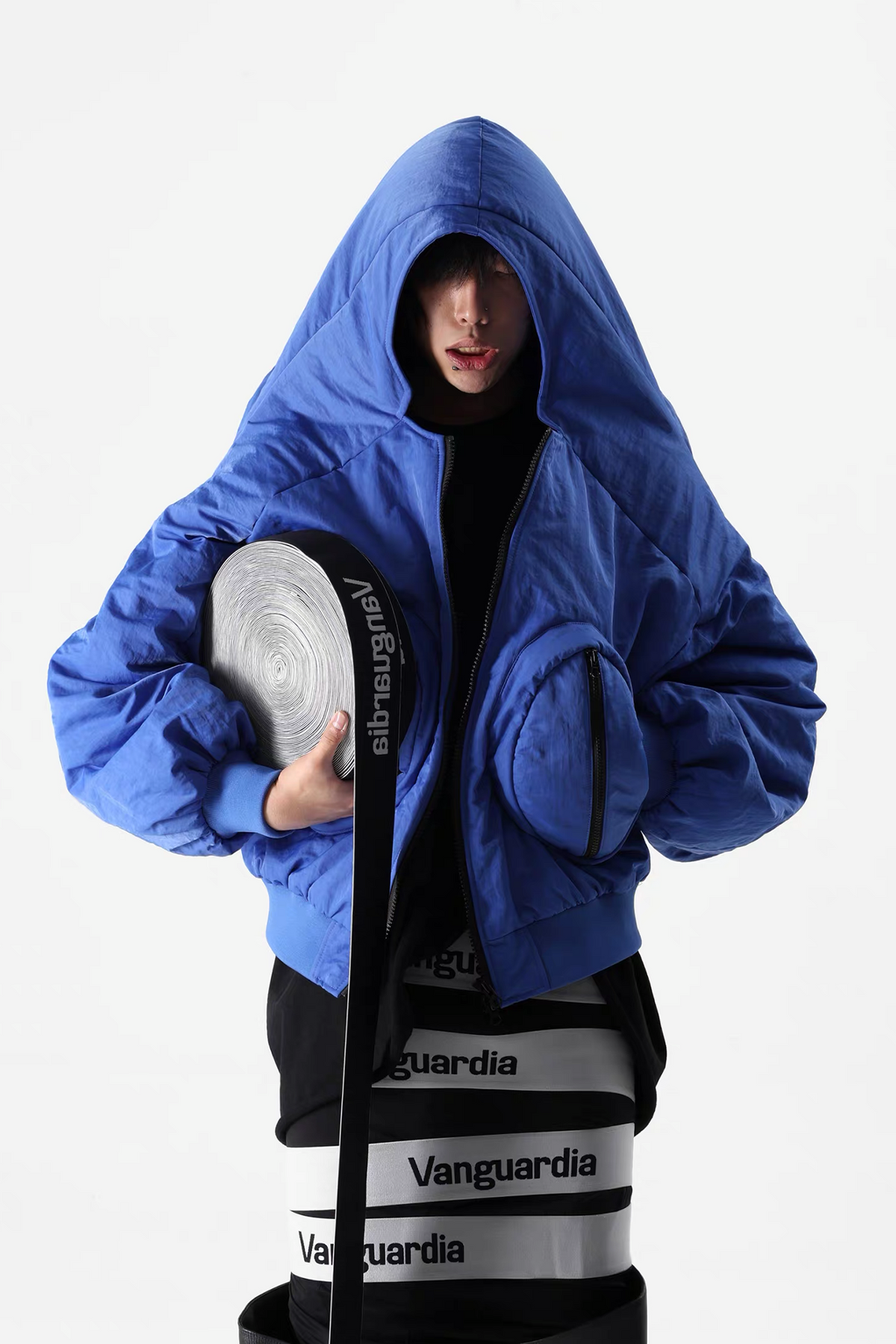 VANGUARDIA Multi-Pocket Hooded Nylon Puffer Jacket