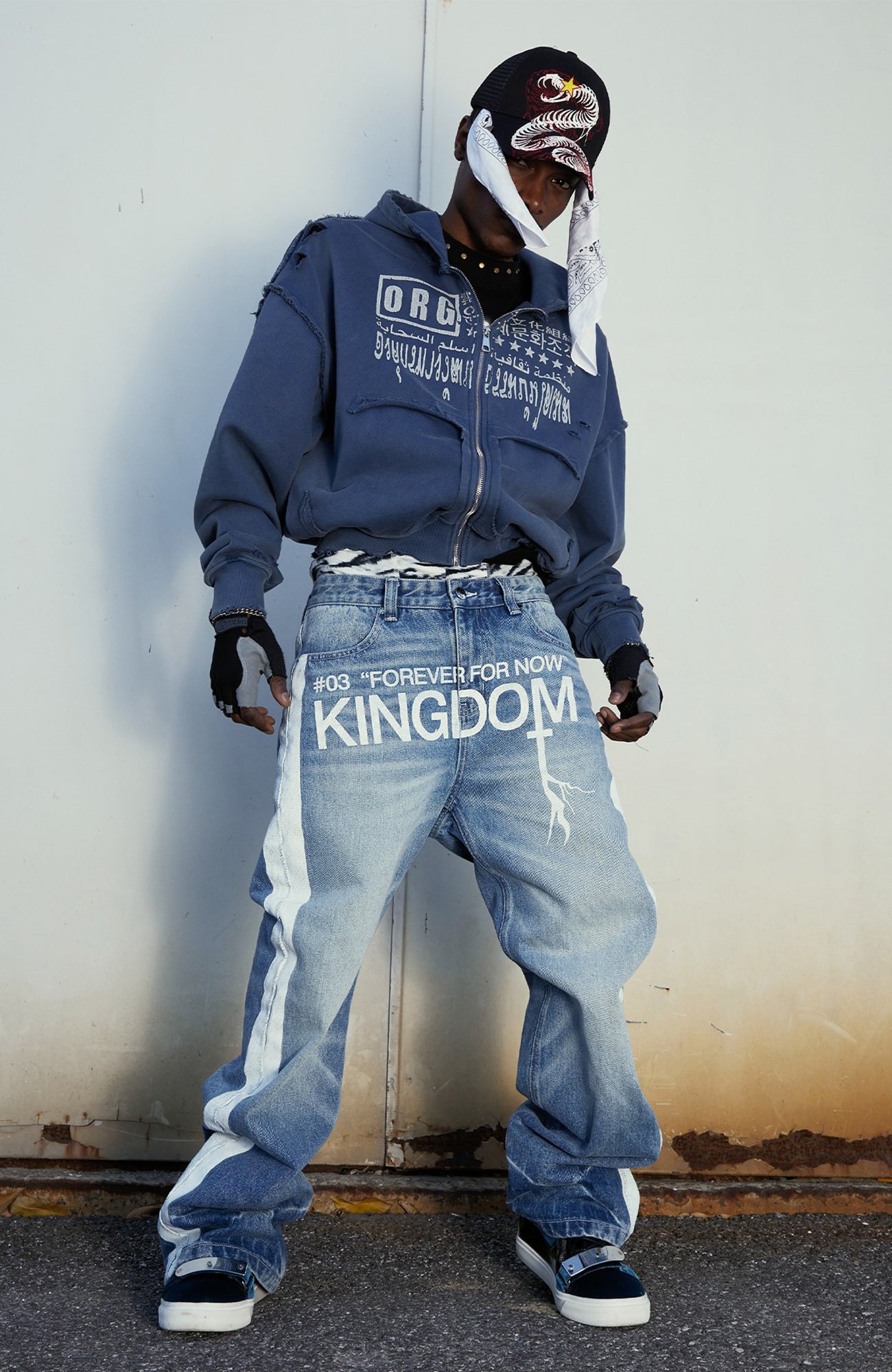 VINKID Washed Contrats Graphic Straight-Leg Jeans