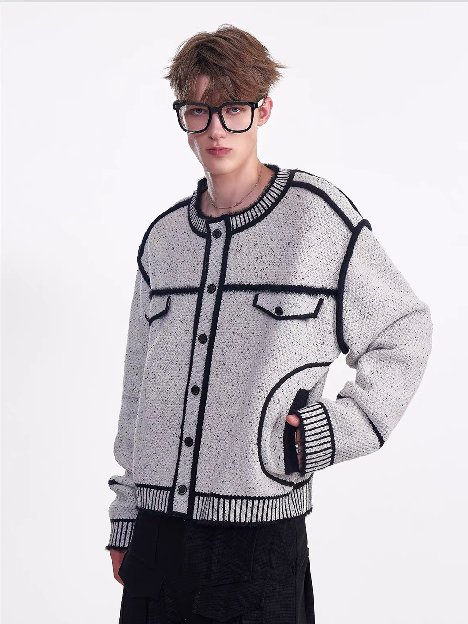 TIWILLTANG Contrast Stitch Knit Jacket