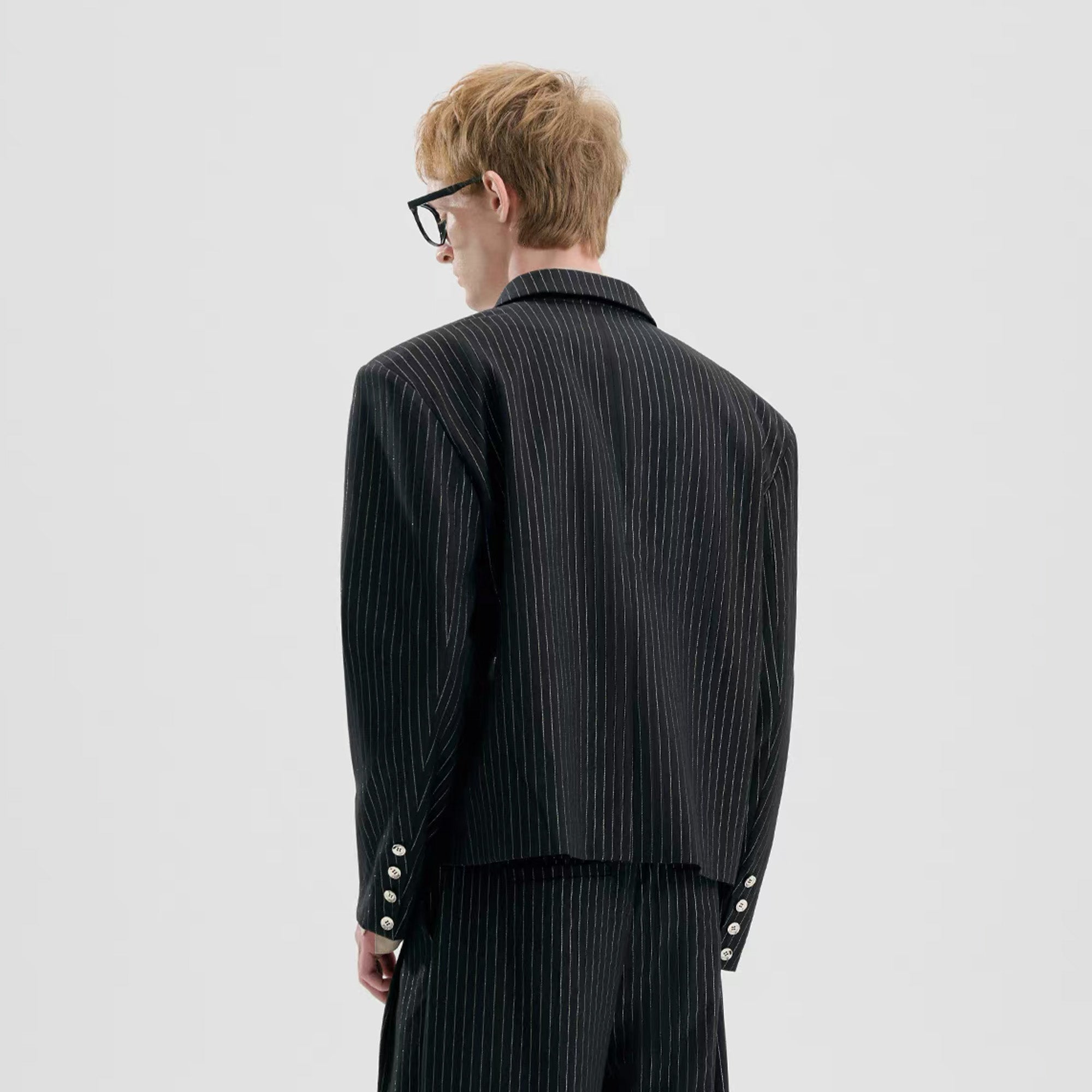TIWILLTANG Cropped Pinstripe Strap Blazer, premium urban and streetwear designers apparel on PROJECTISR.com, TIWILLTANG