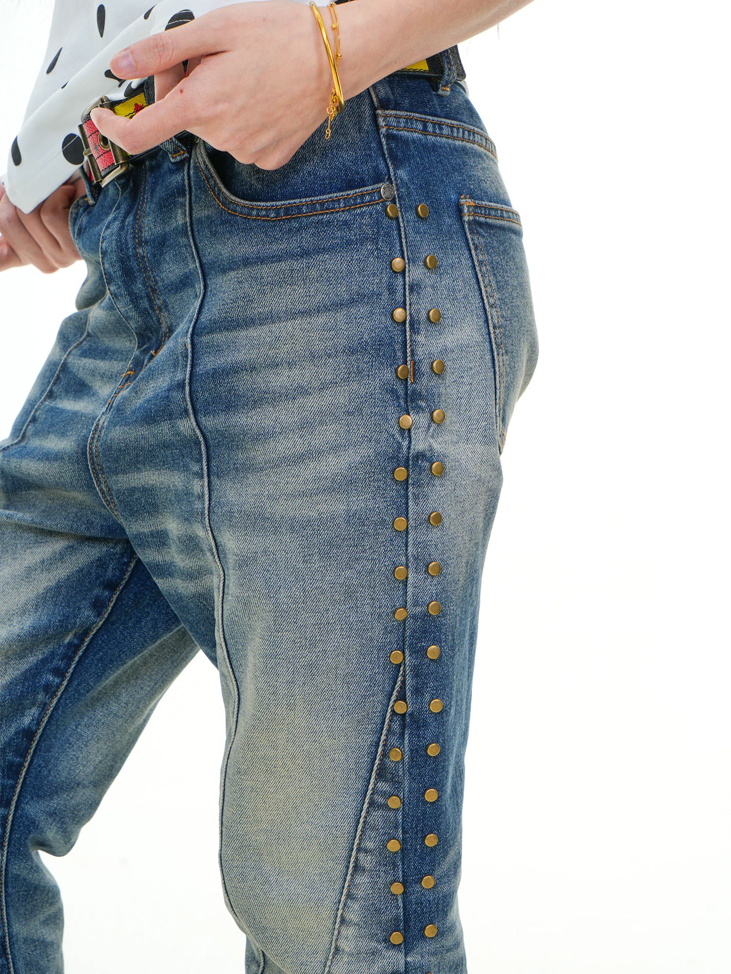VINKID Deconstructed Side-Studded Washed Jeans