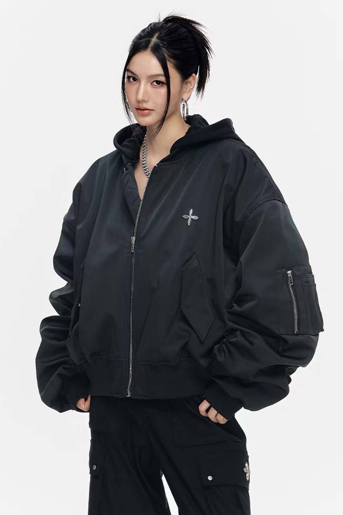 ARDENCODE Oversized Hooded Bomber Jacket, premium urban and streetwear designers apparel on PROJECTISR.com, ARDENCODE