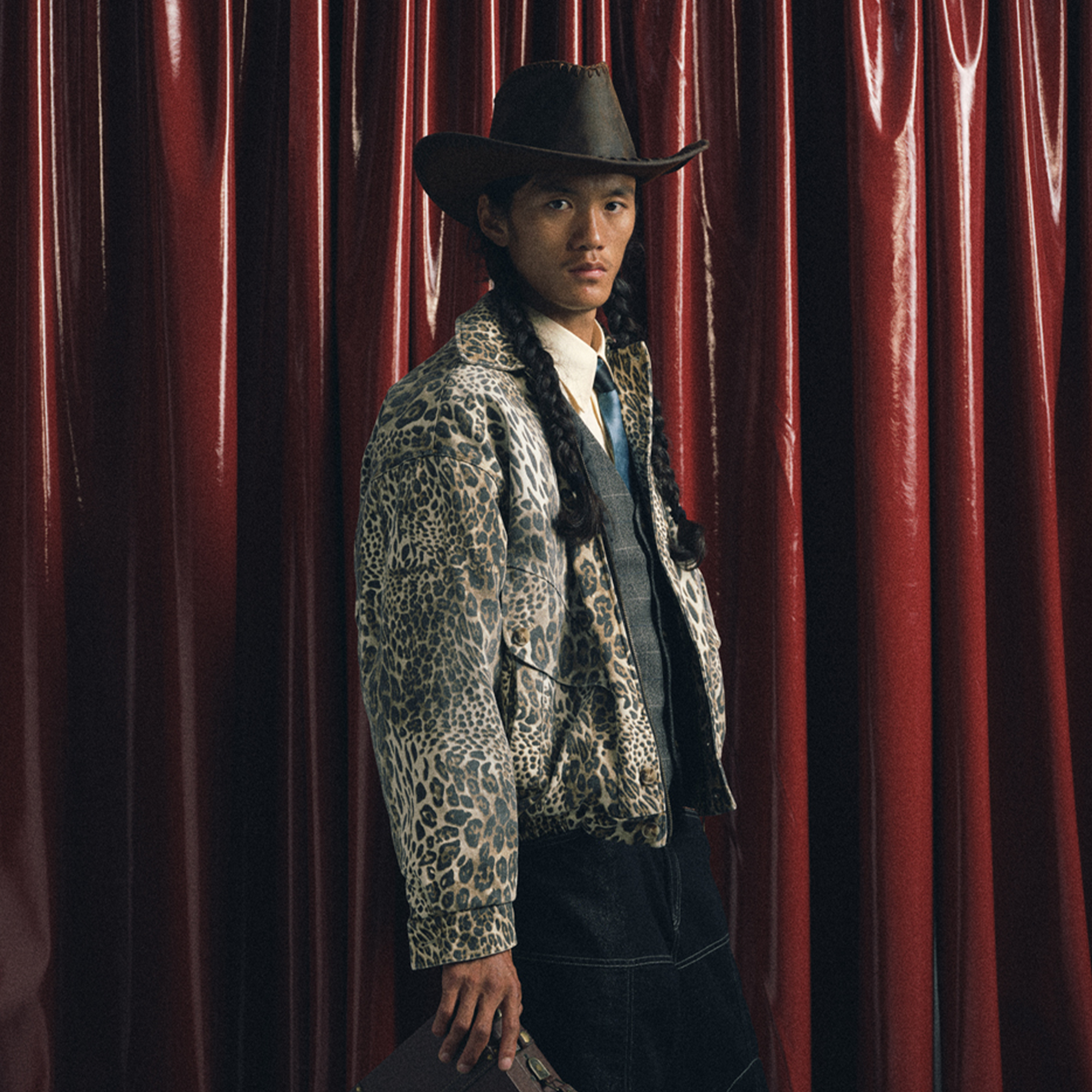 TRECLUB Distressed Leopard Full-Print Bomber Jacket