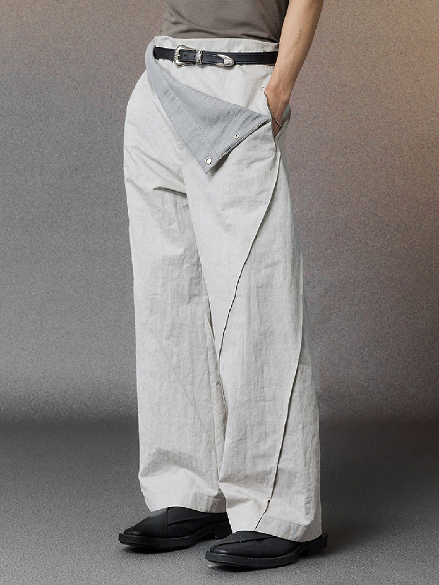 ALVNG AR ANTS Curved-Panel Folded-Waist Trousers