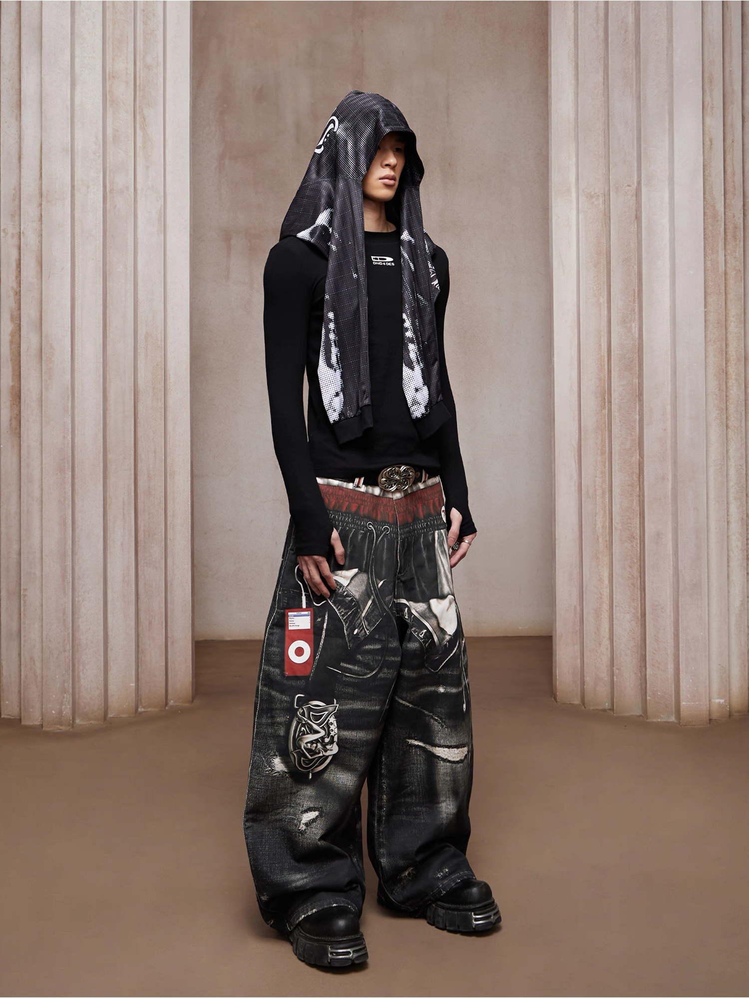 DND4DES Triple-Waist Graphic Wide-Leg Denim Pants