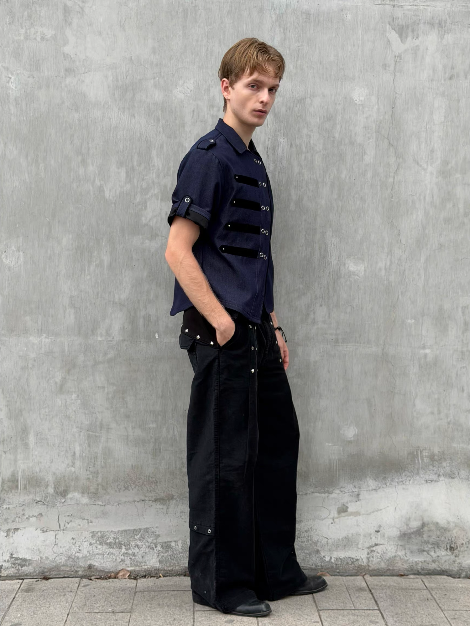 ESAIAS Studded Pleated Moleskin Trousers