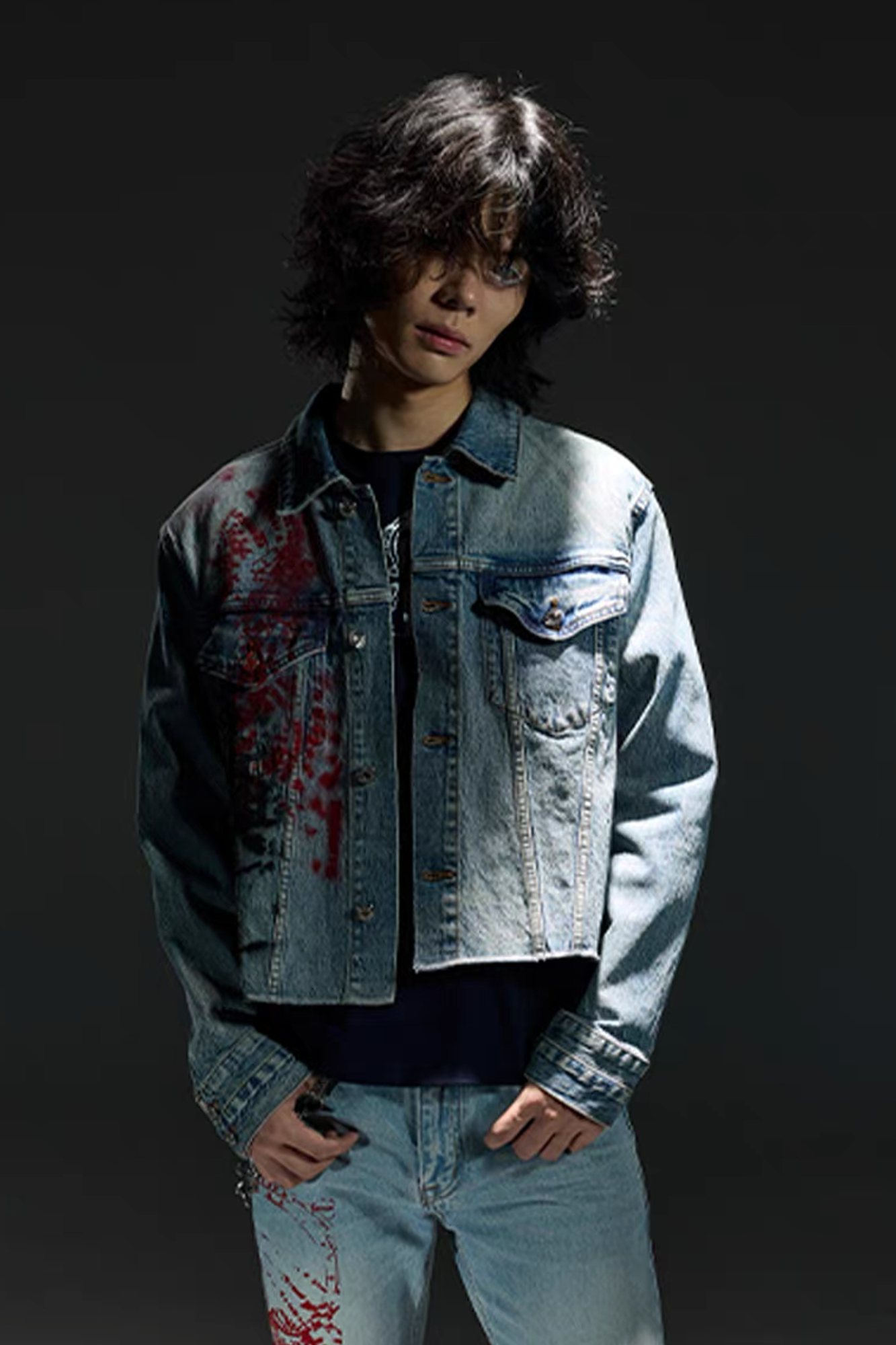 NOTHINGNESS WORLD Washed Multi-Print Denim Jacket, premium urban and streetwear designers apparel on PROJECTISR.com, NOTHINGNESS WORLD