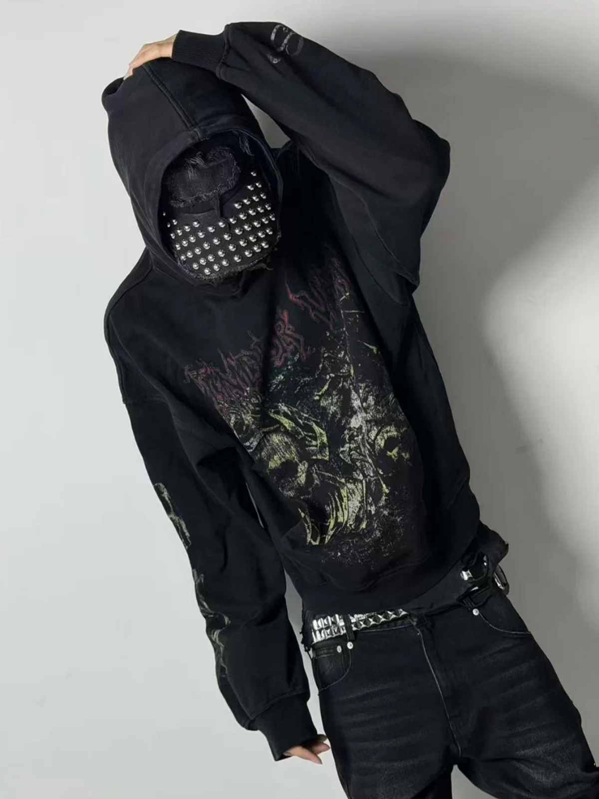 CINDER VEIN Green Demon Rune Washed Graphic Hoodie