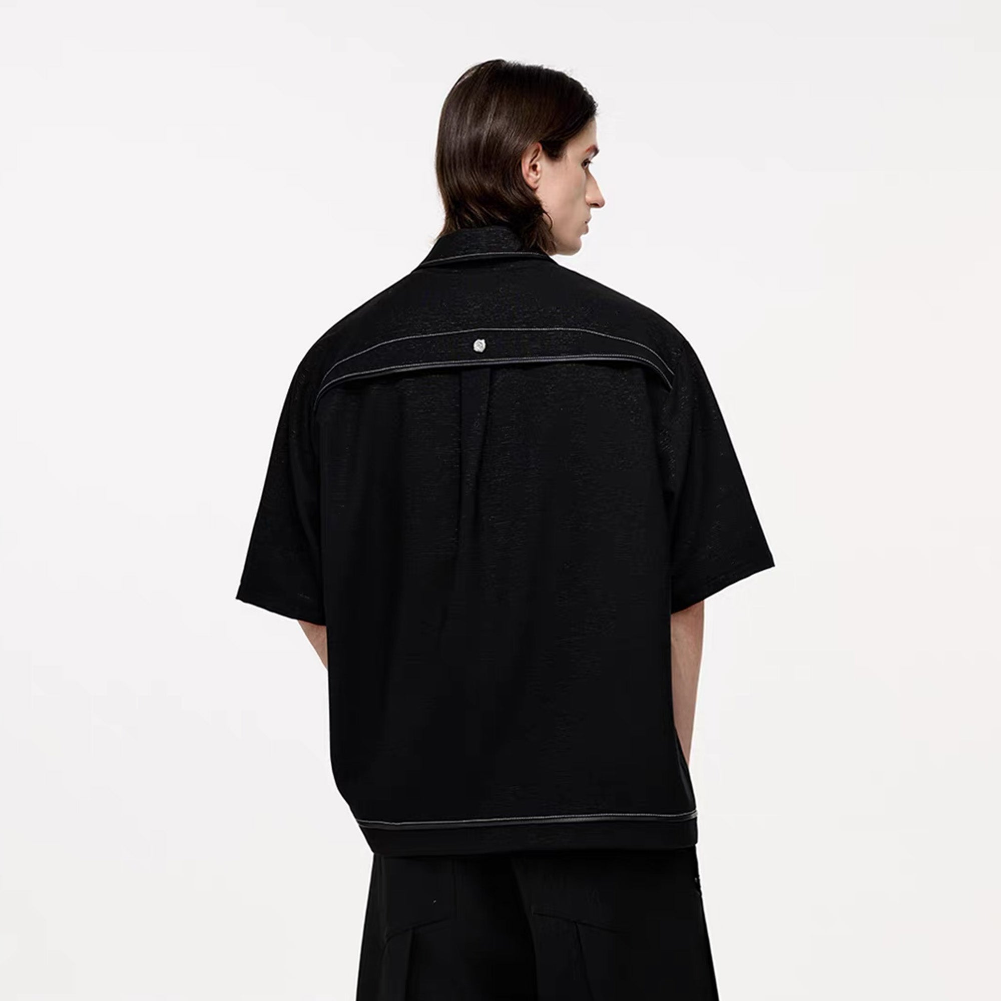 TIWILLTANG Studded Trim Zip-Up Half Shirt, premium urban and streetwear designers apparel on PROJECTISR.com, TIWILLTANG