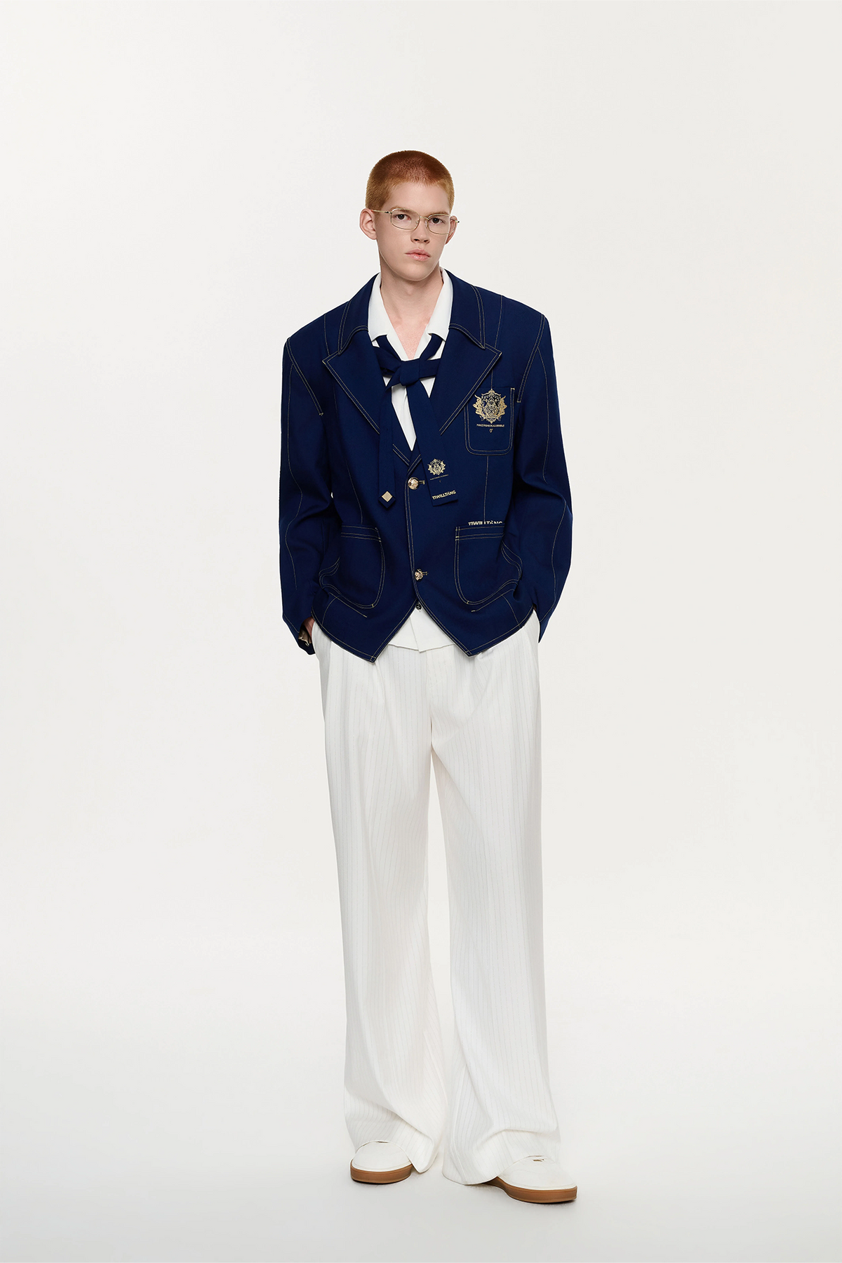 TIWILLTANG Embroidered Badge Lapel Jacket